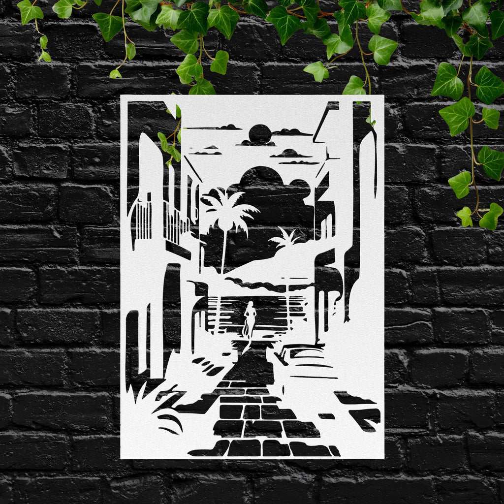 Mediterranean Street Metal Wall Art, Coastal Decor, Summer Beach House, Patio Sign