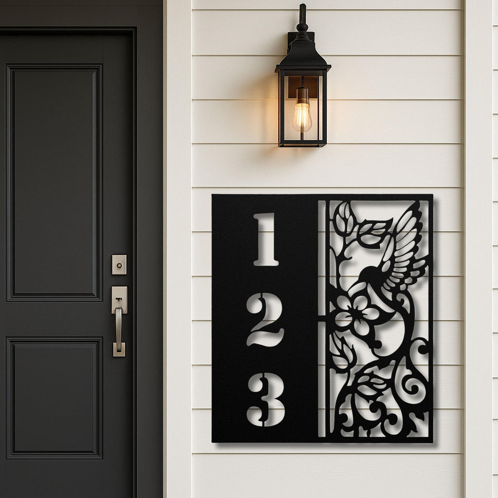 Personalized Hummingbird House Number Sign, Die Cut 18-Gauge Steel Address Art