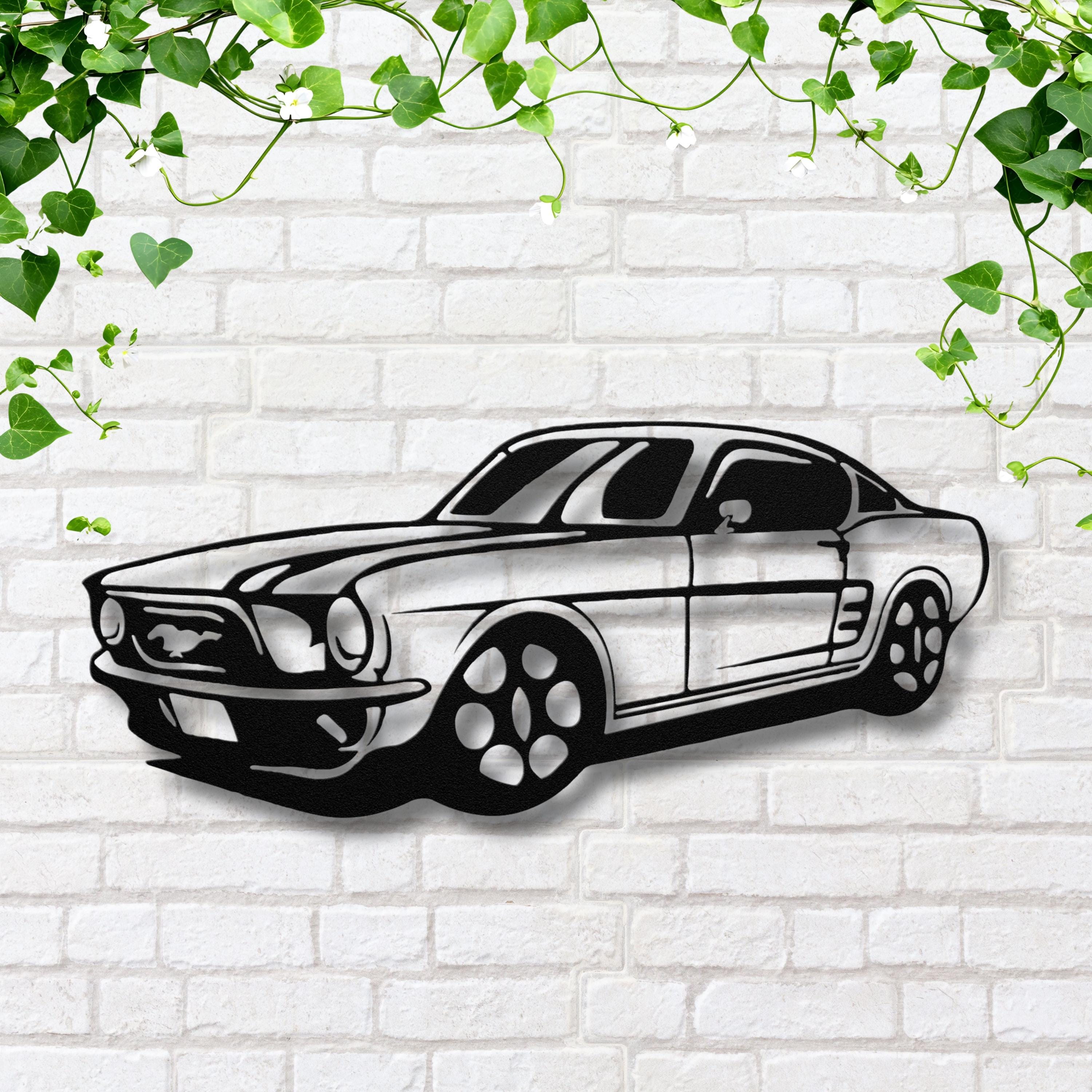 Classic American Muscle Car Metal Wall Art, Vintage Ford Mustang Silhouette Decor, Man Cave Garage Office Wall Hanging Gift