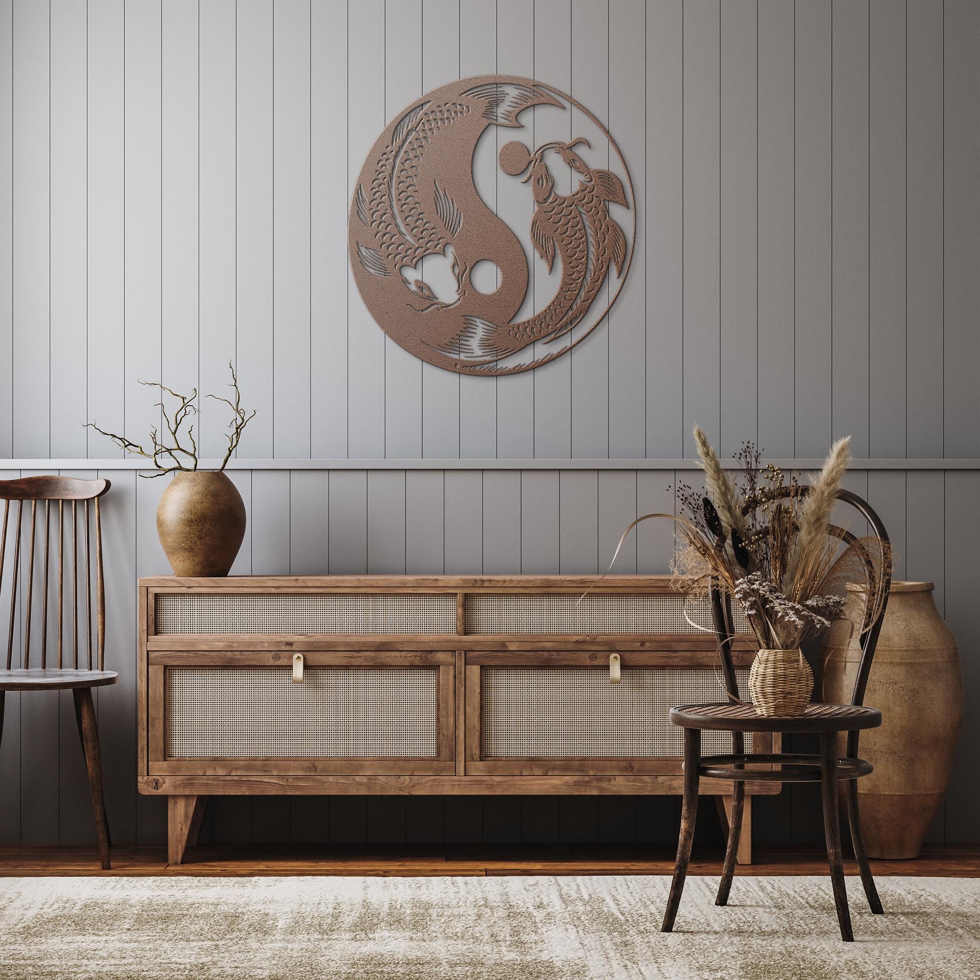 Koi Fish Metal Wall Art, Yin Yang Sign, Harmony Zen Die Cut Decor, Balance Metal Art, Asian Symbolism Gift