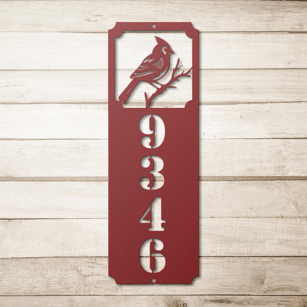 Vertical Cardinal Address Sign, Metal House Numbers, Bird Lover Gift, Custom Outdoor Porch Decor