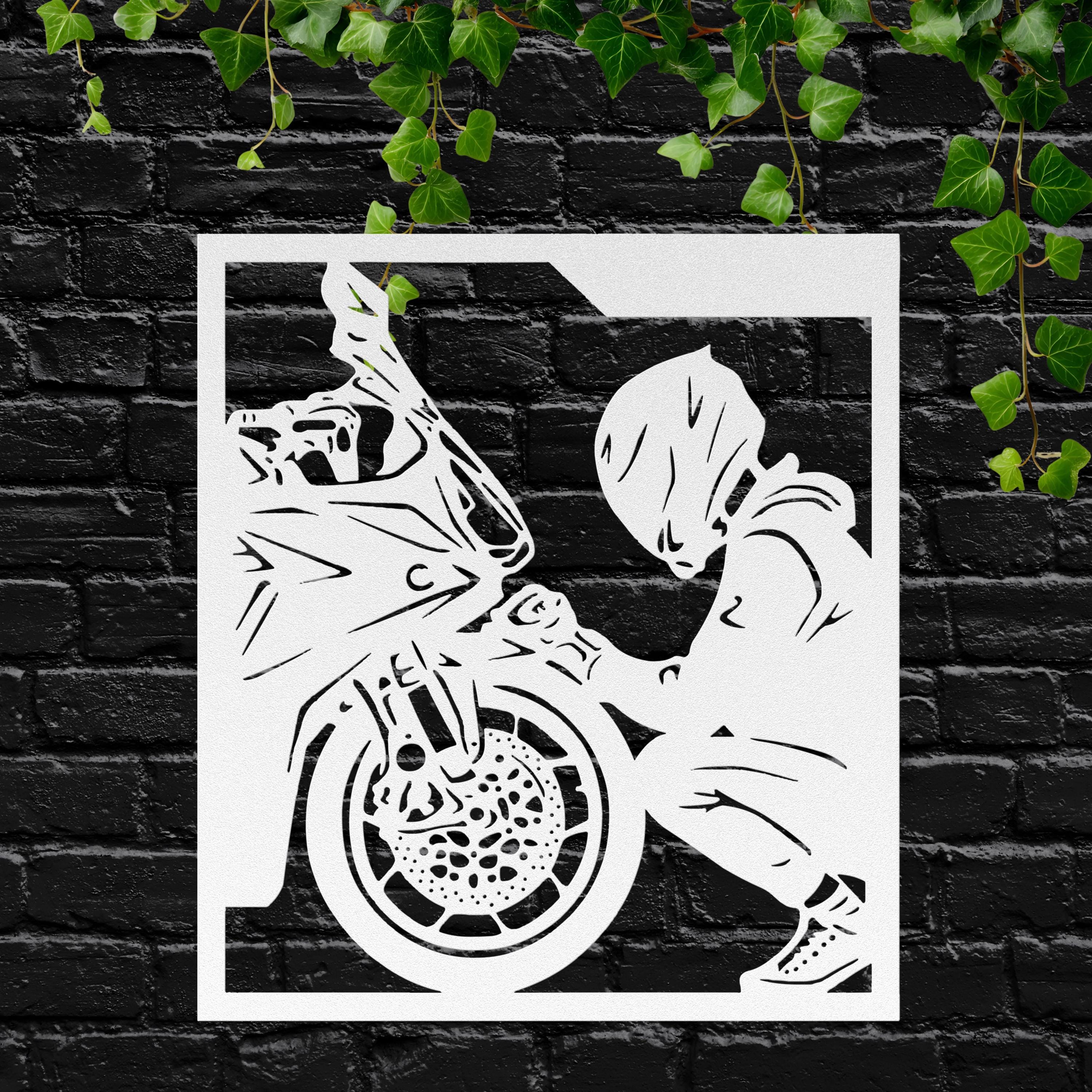 Biker and Motorcycle Metal Wall Art | Garage Decor | Motorbike Rider Gift | Man Cave Sign | Sport Bike Die Cut