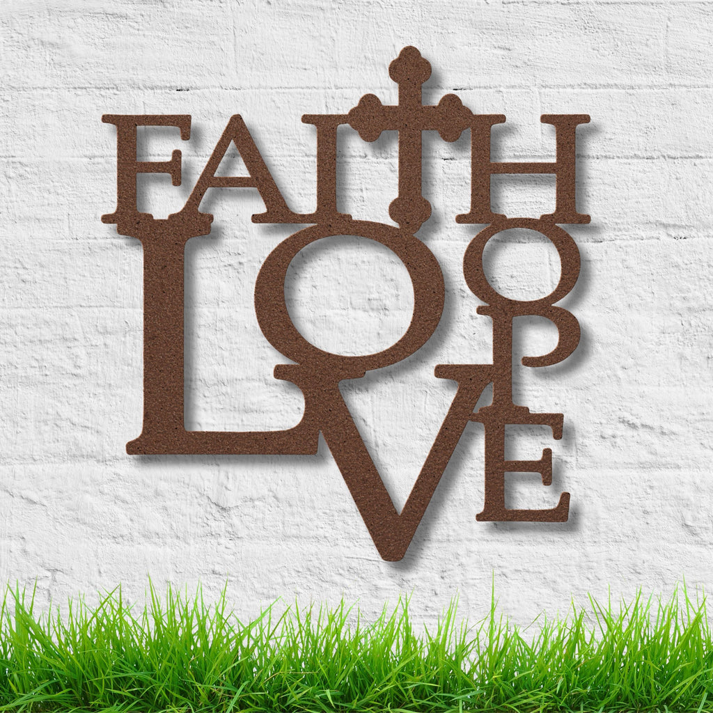 Faith Hope Love Metal Sign, Christian Cross Wall Art, Religious Decor, Inspirational Gift, Scripture Art