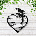Dolphins in Heart Metal Wall Art: Romantic Ocean Decor