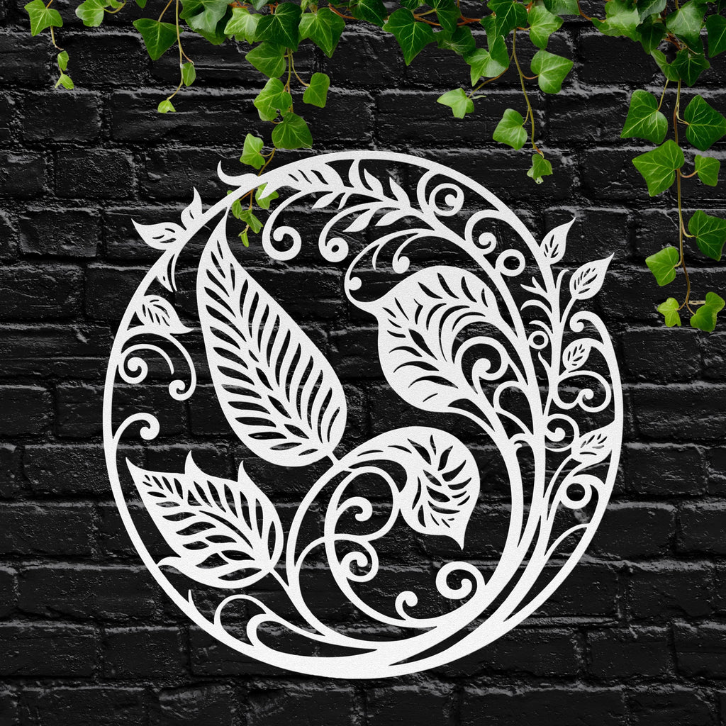 Circular Fern Leaf Metal Art | Ornate Botanical Die-Cut Sign | Mandala Nature Decor | Intricate Scrollwork Wall Hanging
