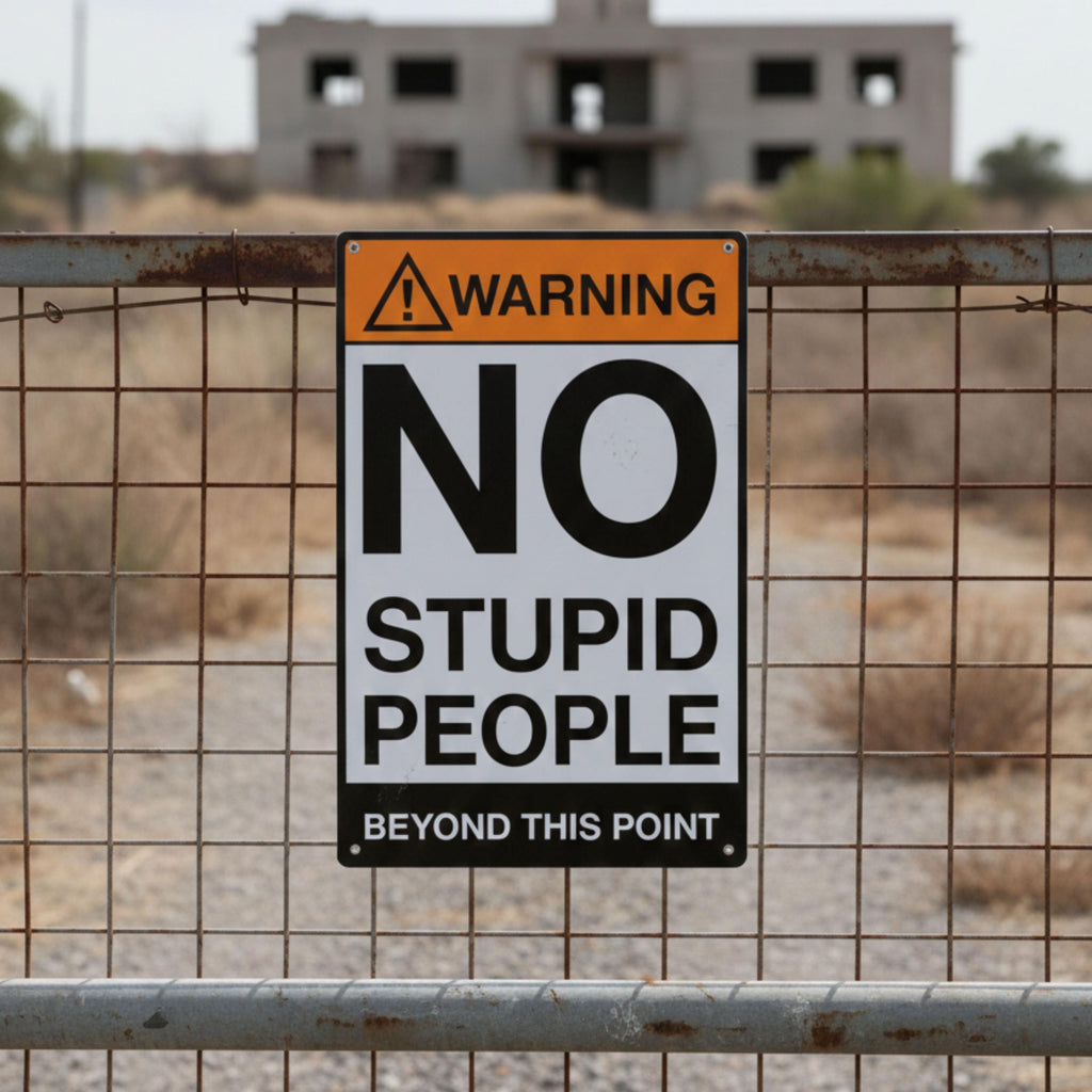 No Stupid People Sign, Funny Warning Plaque, Sarcastic Office Decor, Garage Art