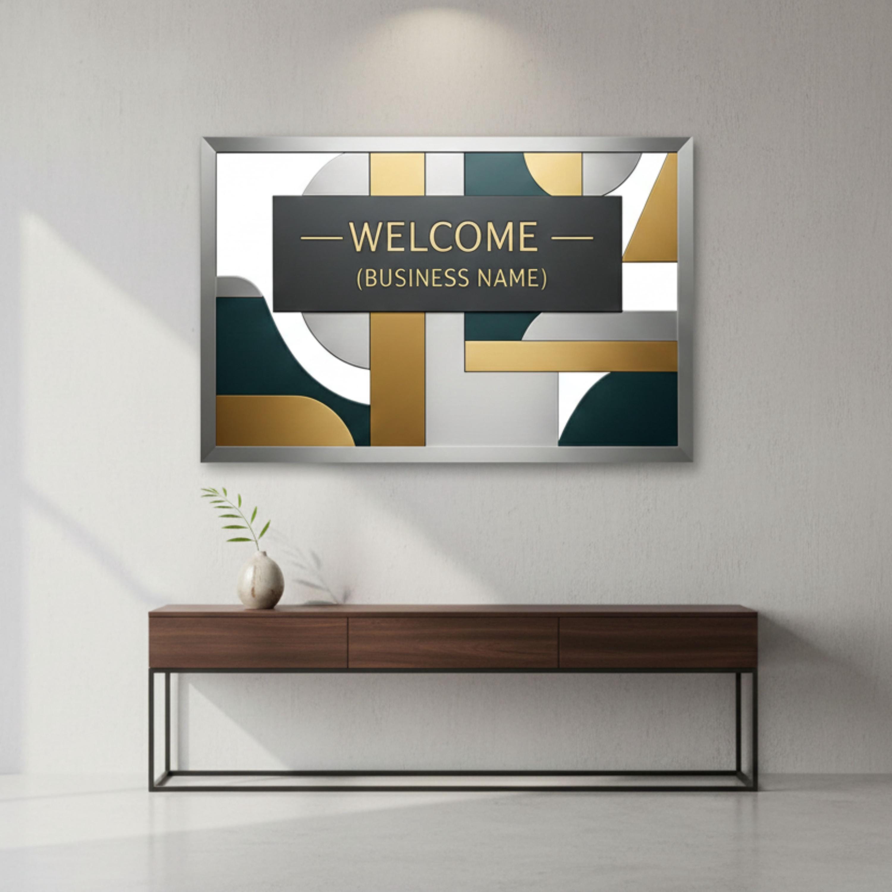Custom Modern Welcome Business Sign, Abstract Geometric Metal Art, Contemporary Office Decor