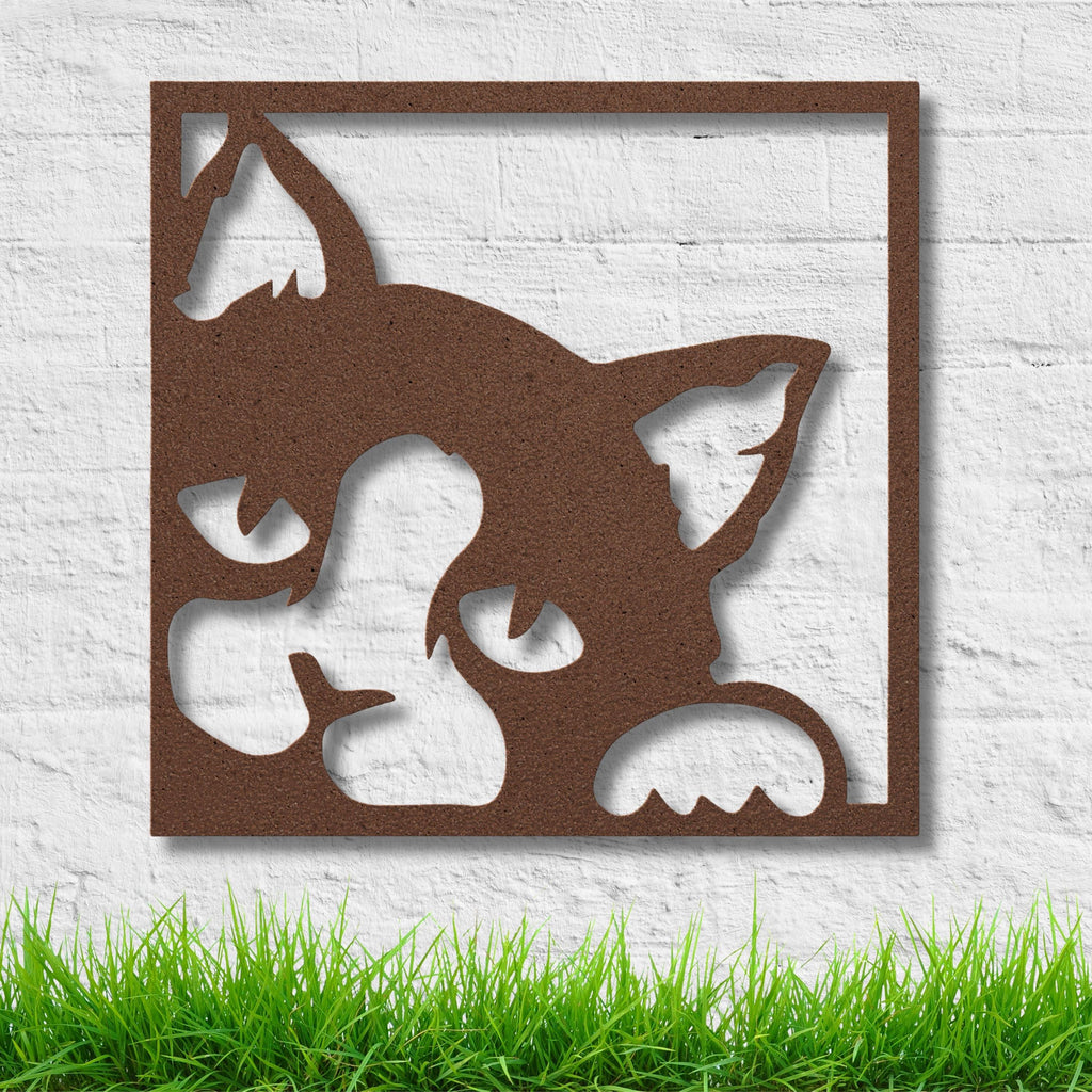 Peeking Cat Wall Art | Modern Animal Artwork - Black Cat Metal Sign Gift