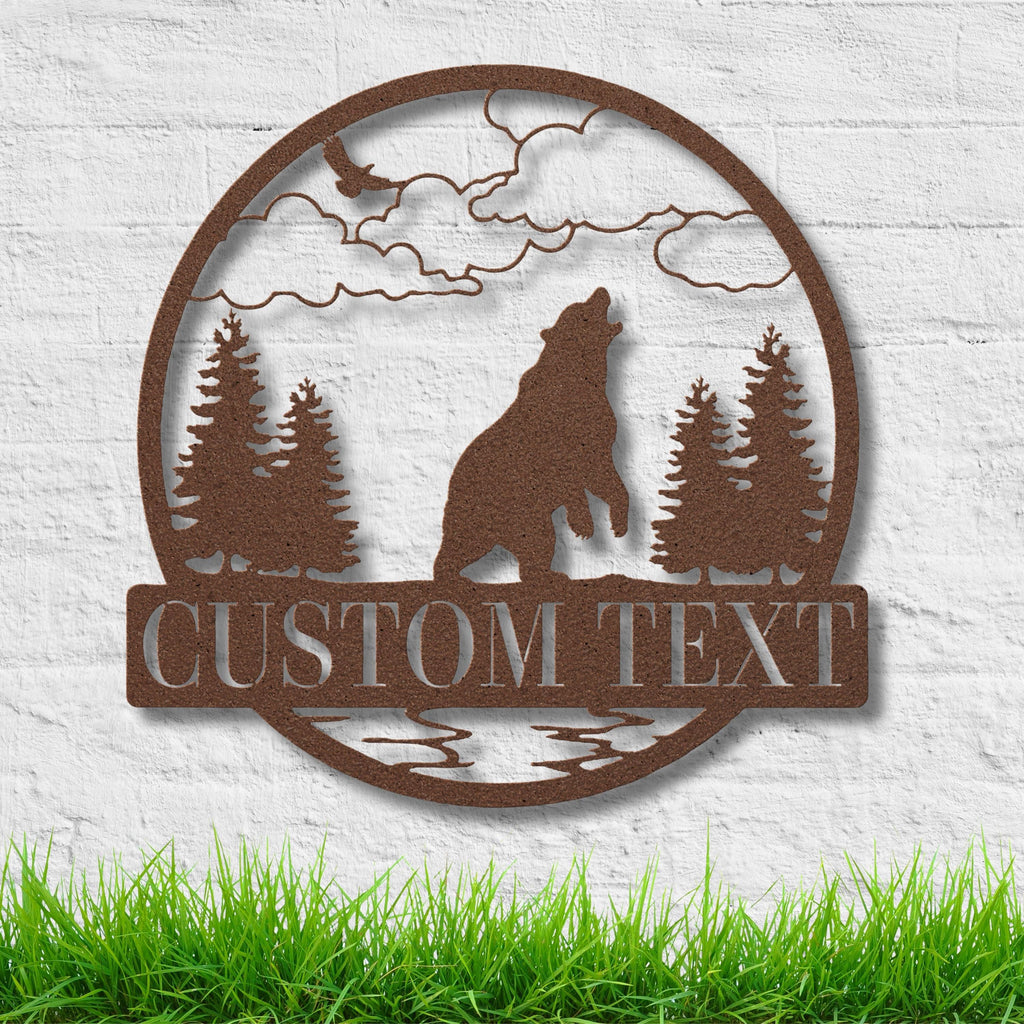 Personalized Bear Sign, Forest Wall Art, Custom Wildlife Decor, Mountain Cabin Sign, Die Cut Metal Art, Rustic Nature Home Gift