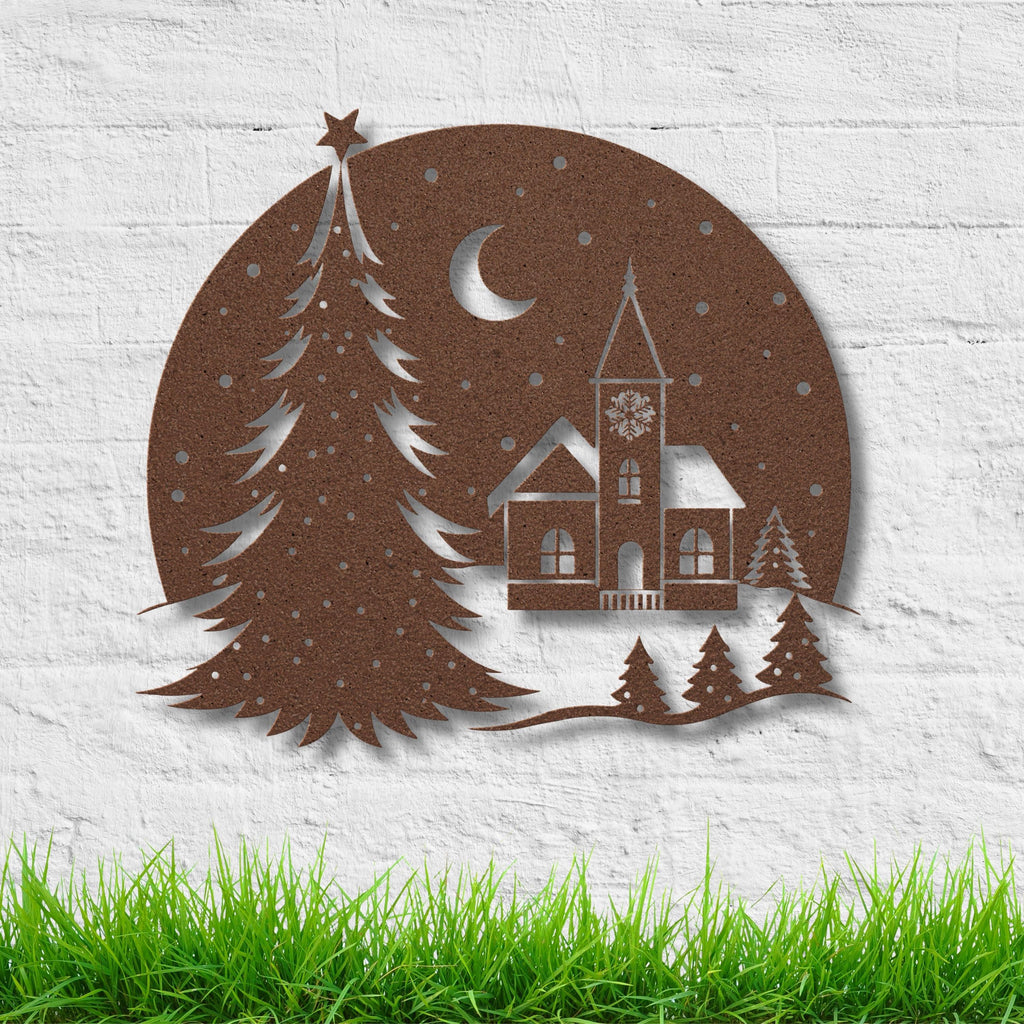 Christmas Snow Globe Metal Art, Winter Village Silhouette Wall Decor