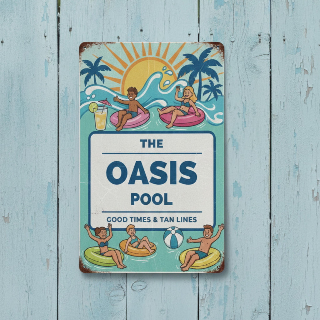 Custom Pool Sign | Retro Palm Tree, Backyard Oasis Decor