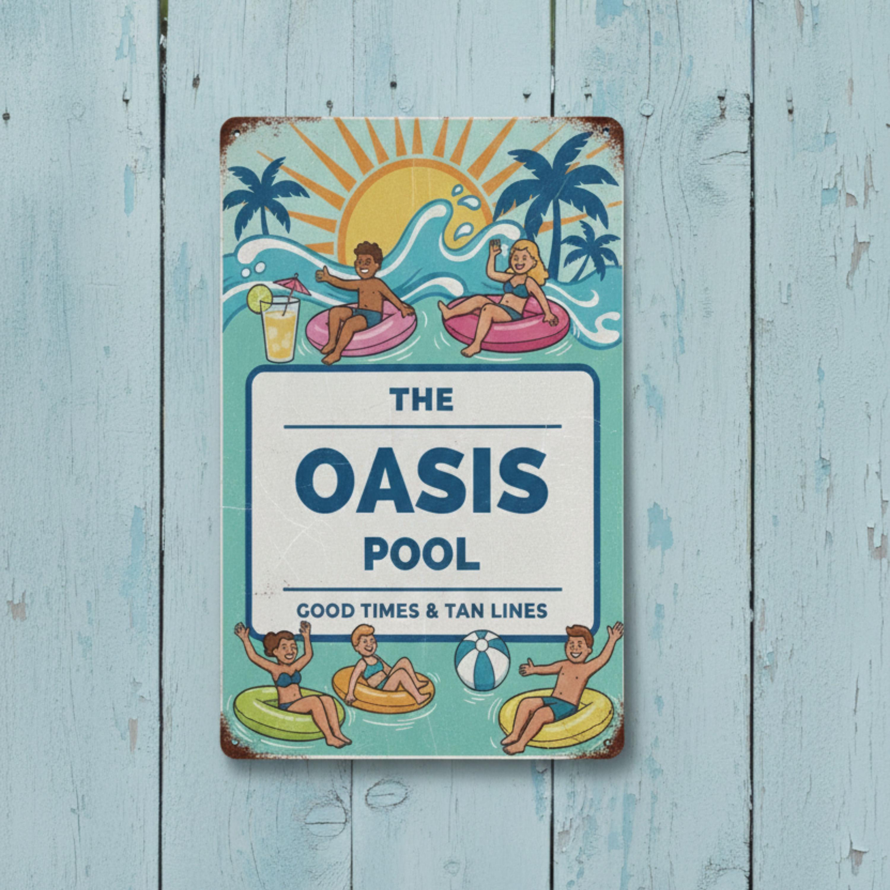 Custom Pool Sign | Retro Palm Tree, Backyard Oasis Decor