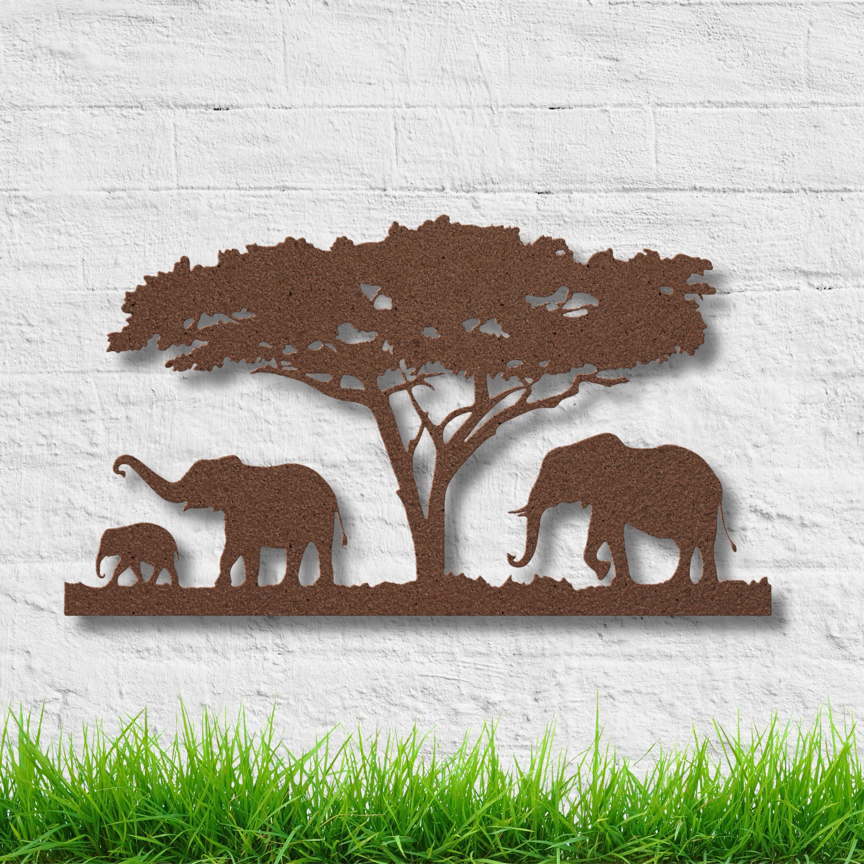 Elephant Family Metal Wall Art, African Safari Silhouette, Nursery Decor