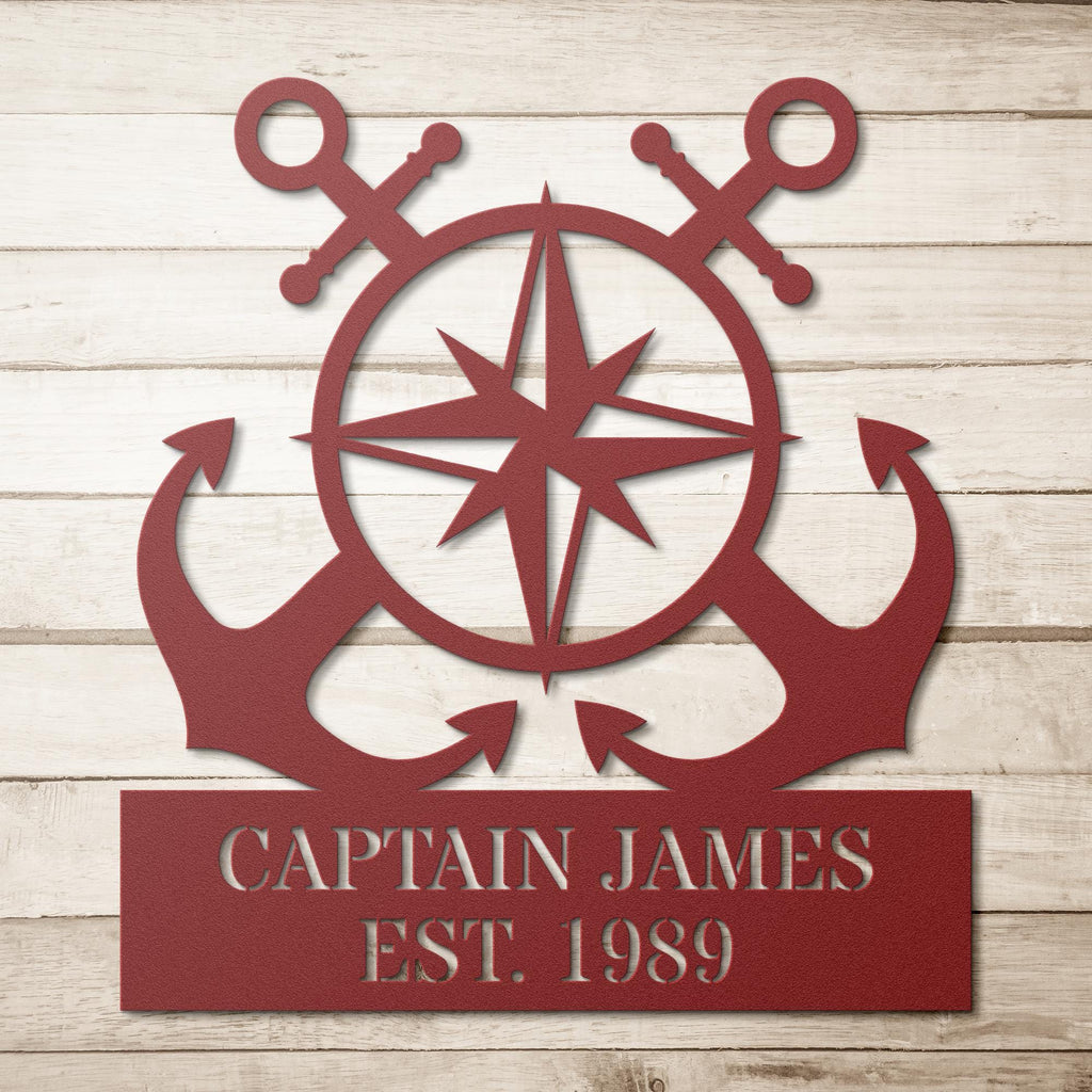 Personalized Anchor and Compass Metal Sign, Custom Text, Nautical Gift, Sailor Gift