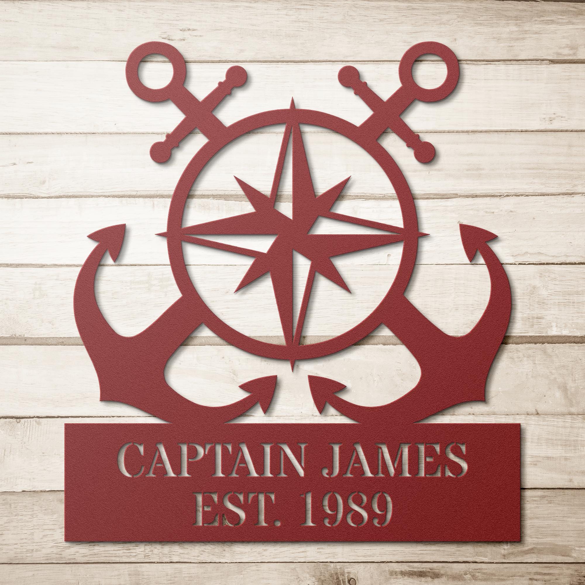 Personalized Anchor and Compass Metal Sign, Custom Text, Nautical Gift, Sailor Gift