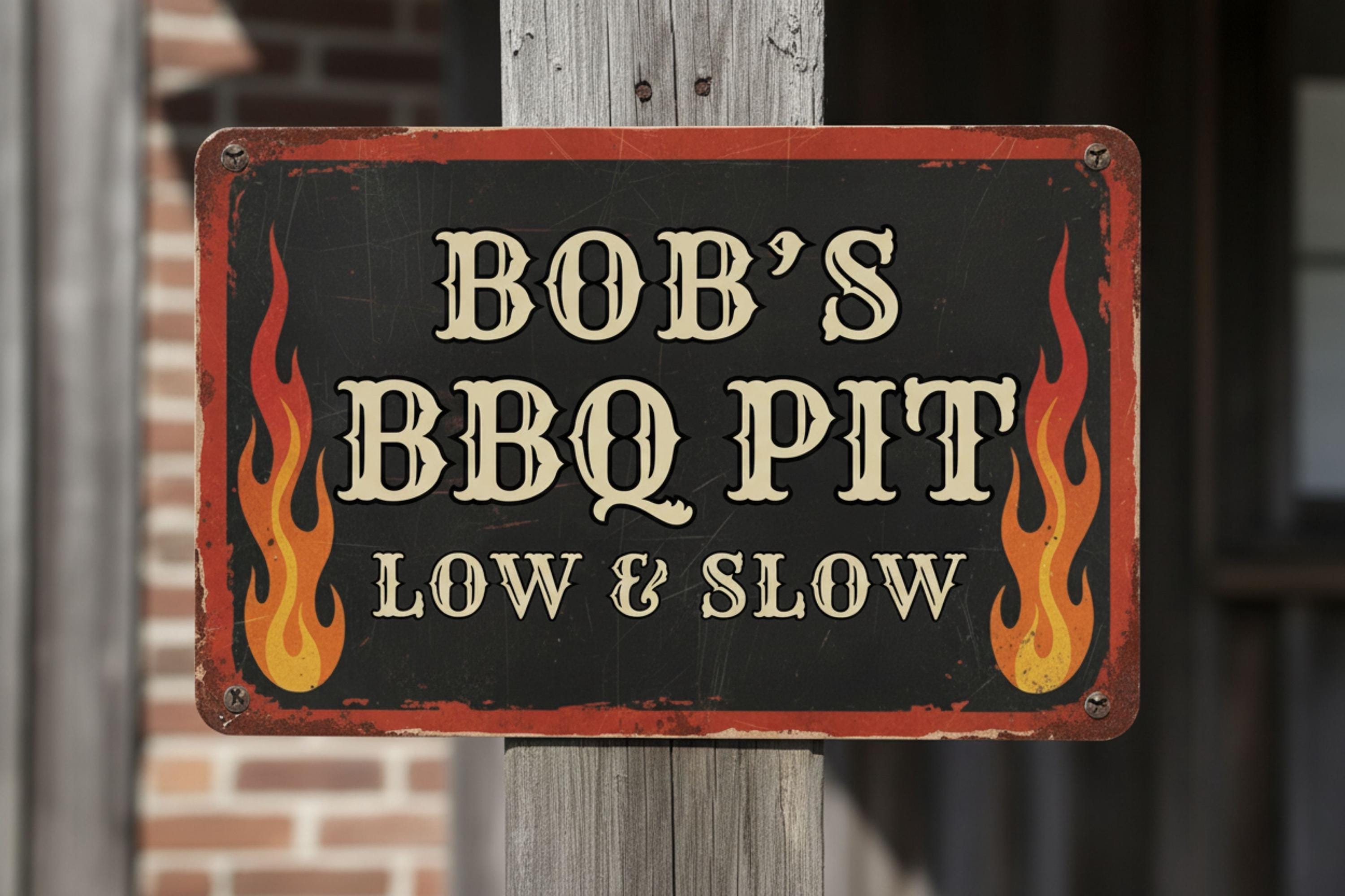 Custom BBQ Pit Sign - Personalized Grill Sign | Rustic Barbecue Wall Art & Grill Master Gift