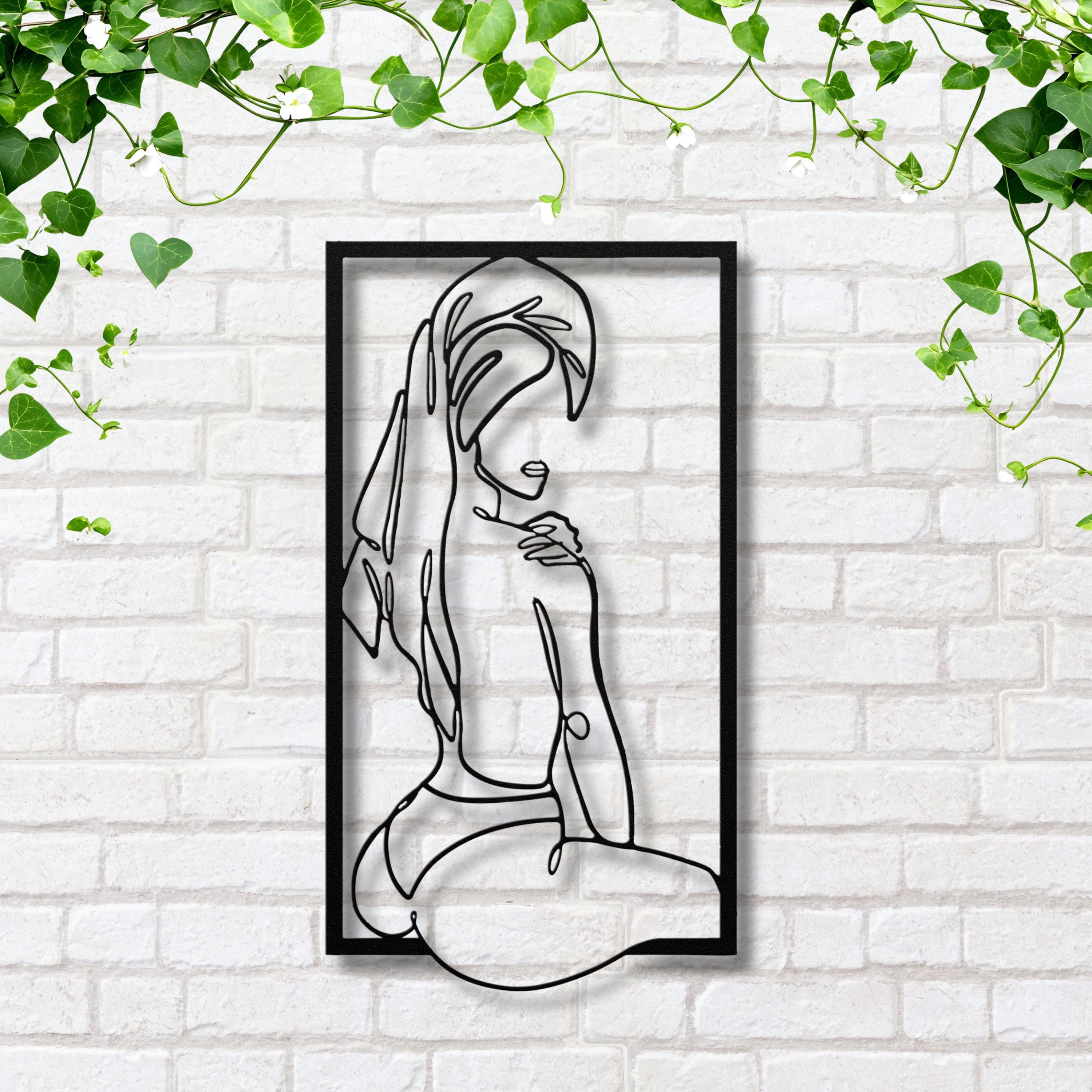 Metal Woman Line Art, Framed Minimalist Silhouette, Modern Wall Decor