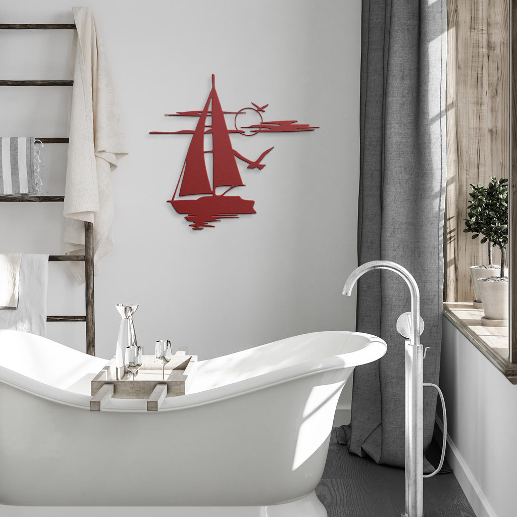 Sailboat Metal Wall Art – Nautical Metal Sign | Coastal Home Decor, Durable Steel Art