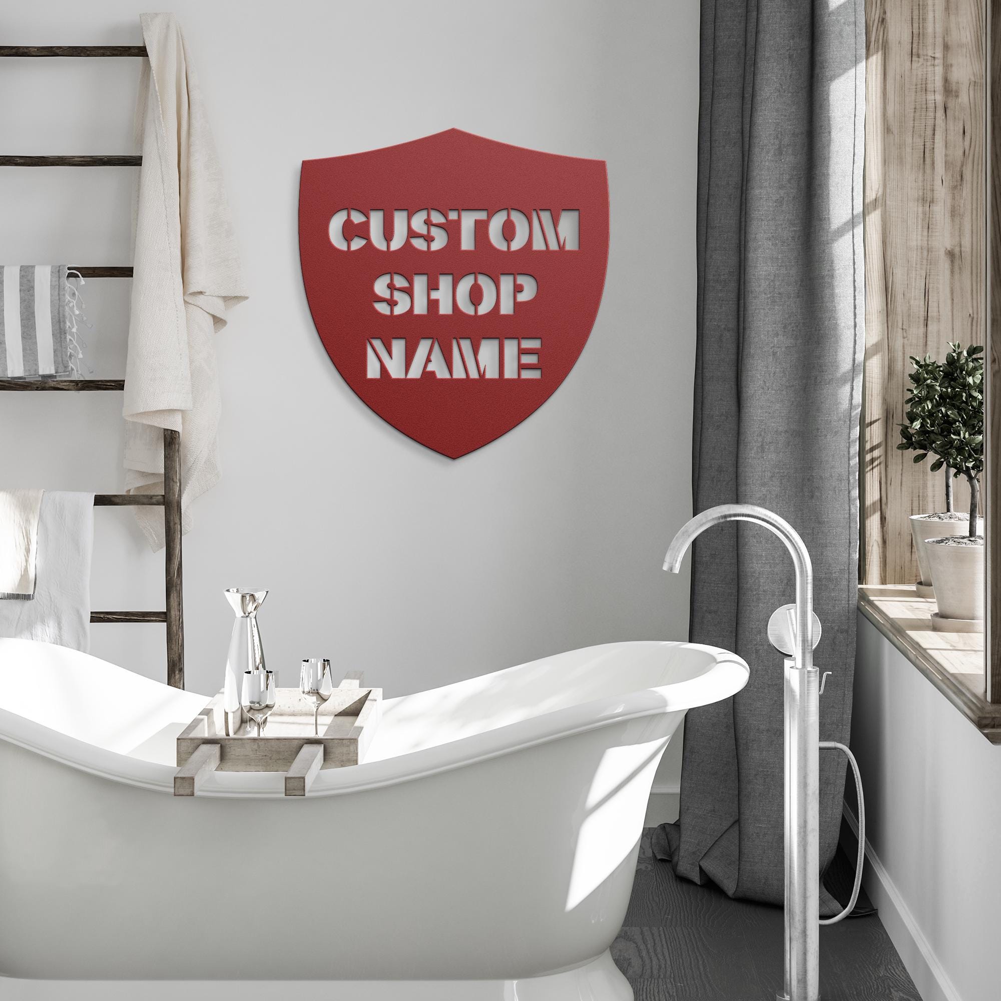 Custom Shield Metal Sign: Personalized Shop Name, Logo