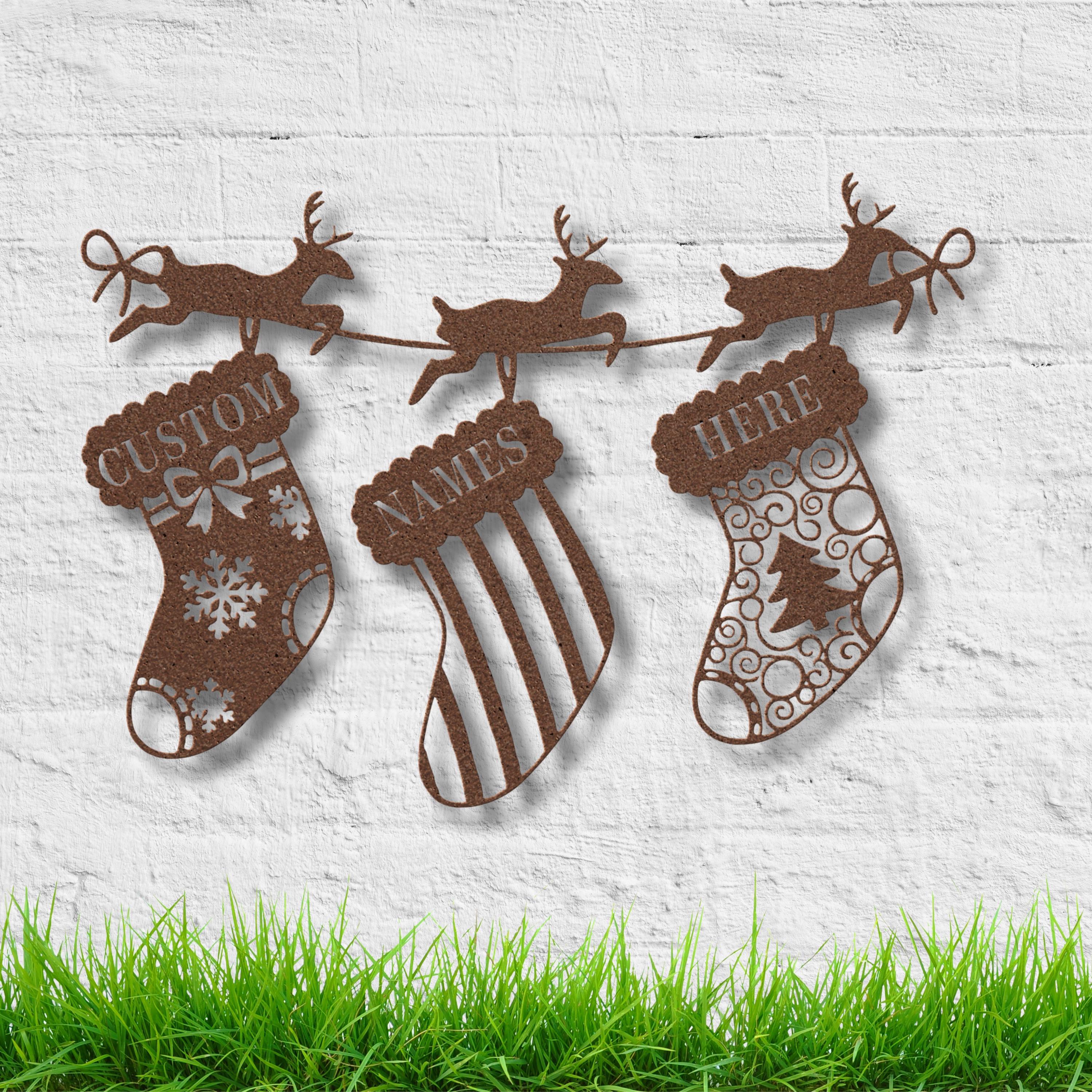 Personalized Christmas Stockings Metal Sign, Reindeer Mantel Decor
