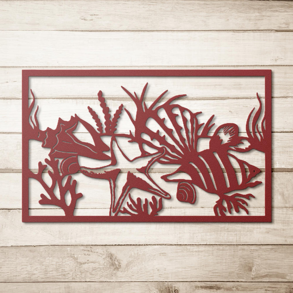 Seashell Metal Wall Art, Starfish Ocean Decor, Coastal Shell Sign, Beach Bathroom Wall Art