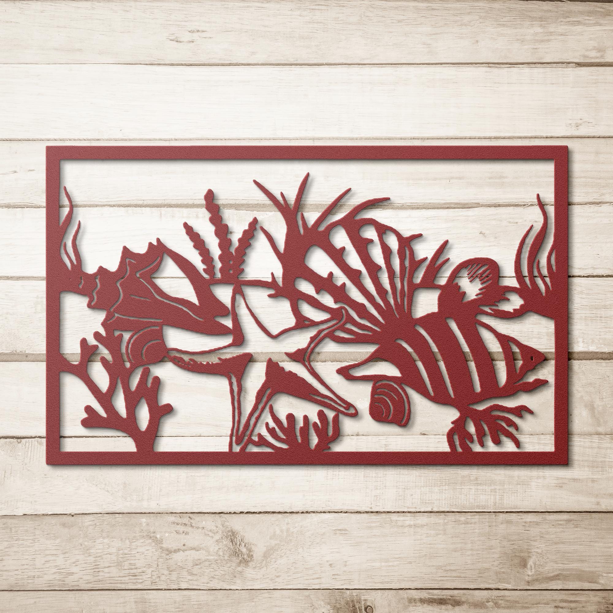 Seashell Metal Wall Art, Starfish Ocean Decor, Coastal Shell Sign, Beach Bathroom Wall Art