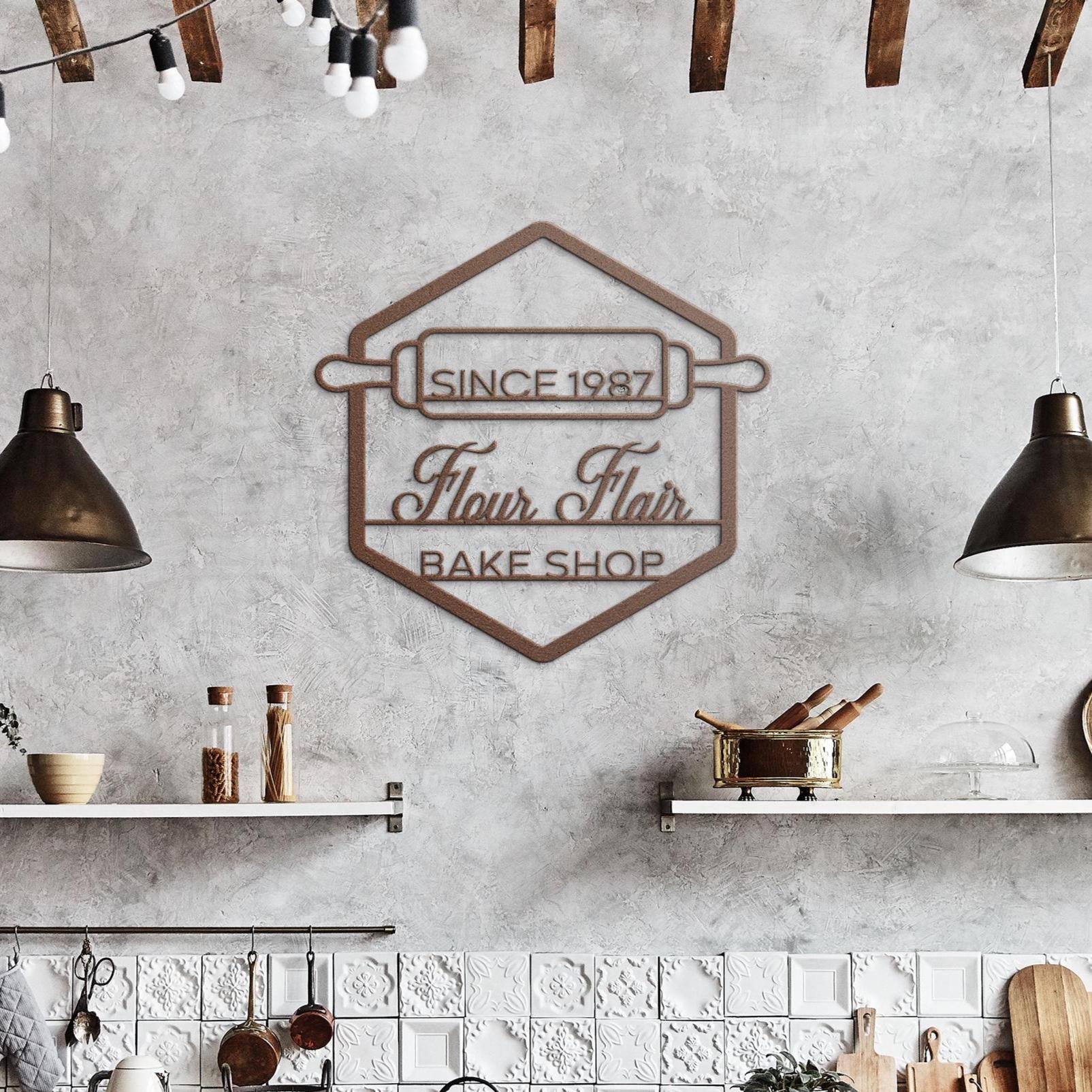 Custom Metal Bakery Logo Sign - Rolling Pin Design