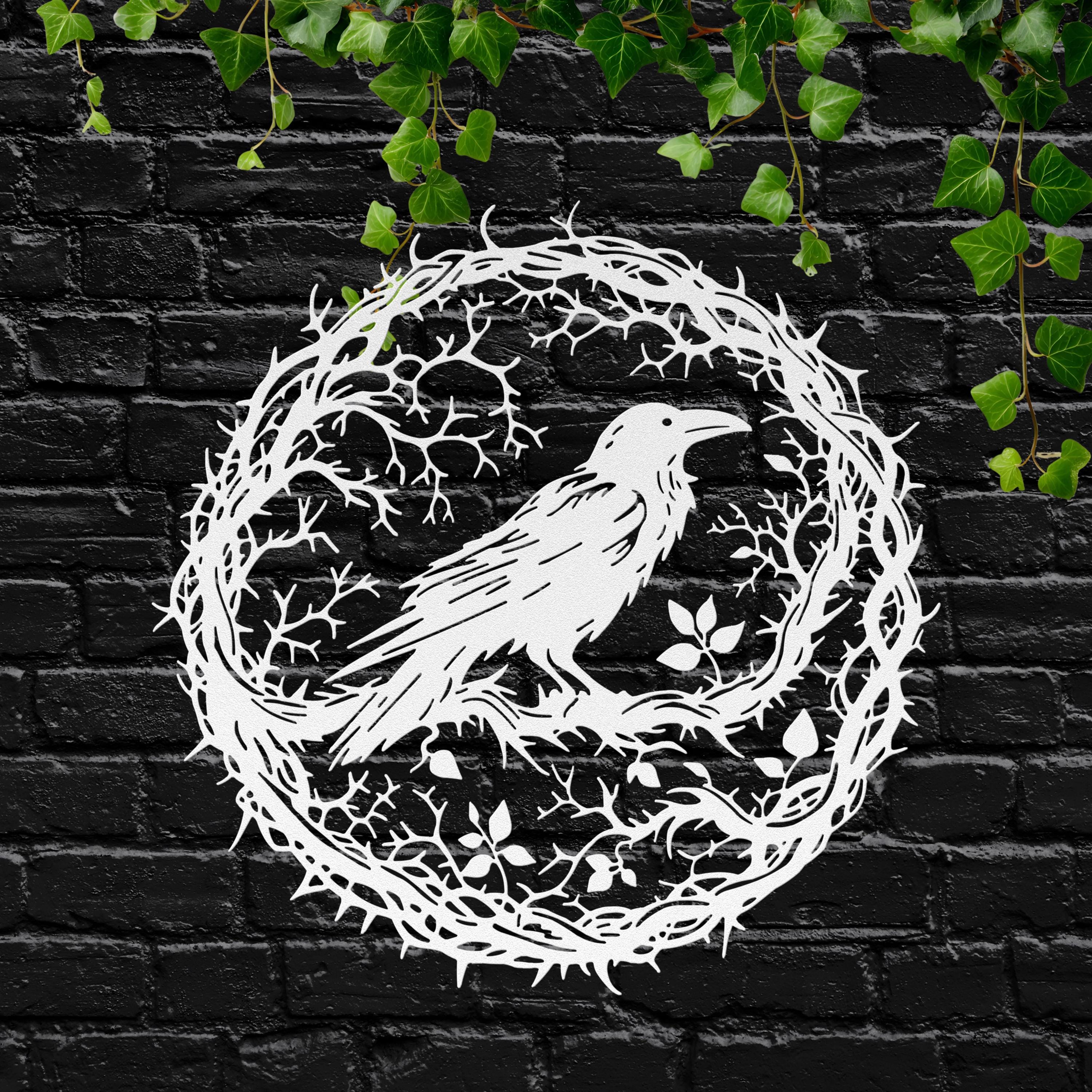 Gothic Raven Metal Wall Art, Crow In Thorns Sign, Witchy Halloween Home Decor