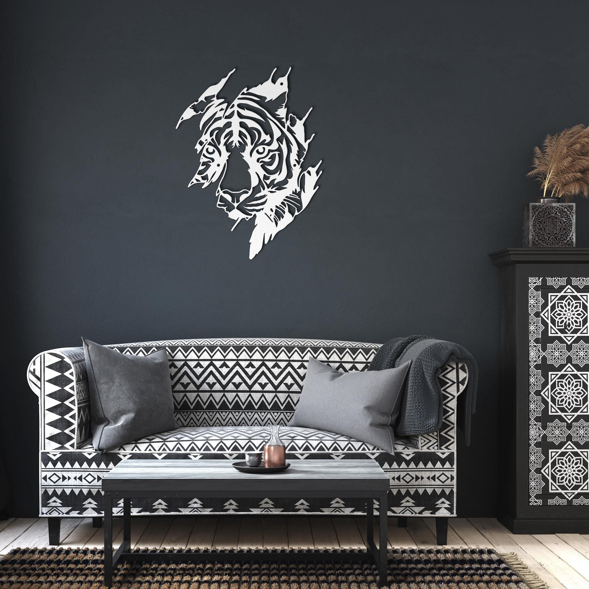 Tiger Metal Wall Art, Jungle Animal Home Decor, Wild Cat Die Cut Sign, Ripped Metal Wildlife Art, Safari Decor