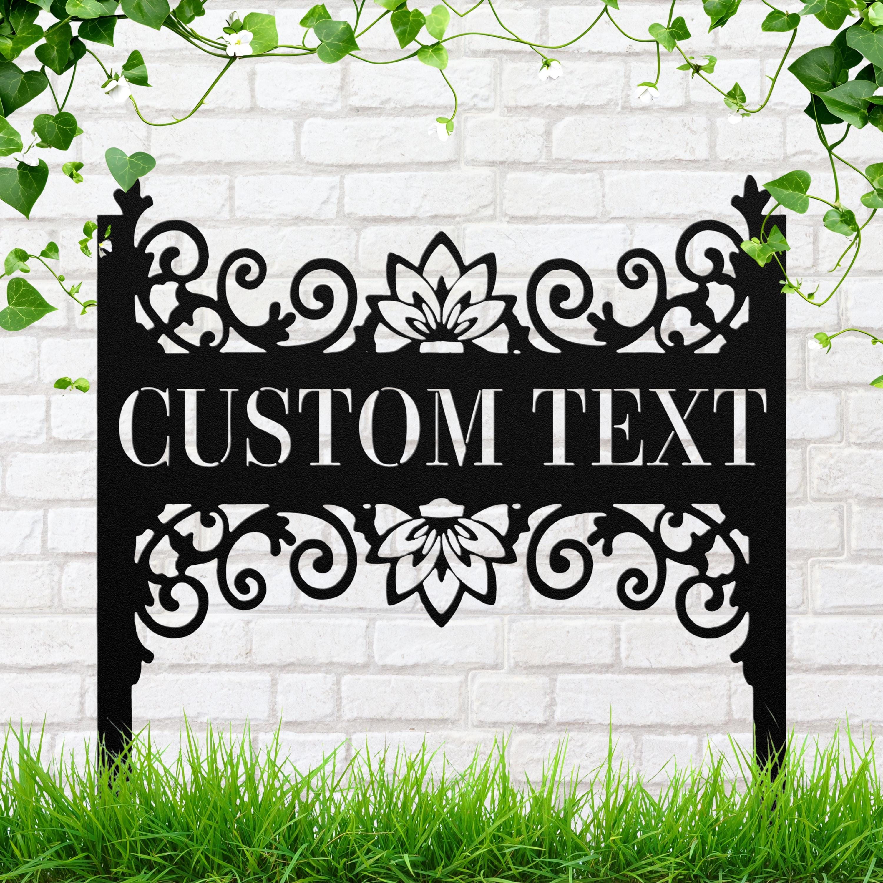 Elegant Scrollwork Metal Garden Stake, Personalized Die-Cut Floral Custom Text Sign, Decorative Plant Marker, Monogram Gift