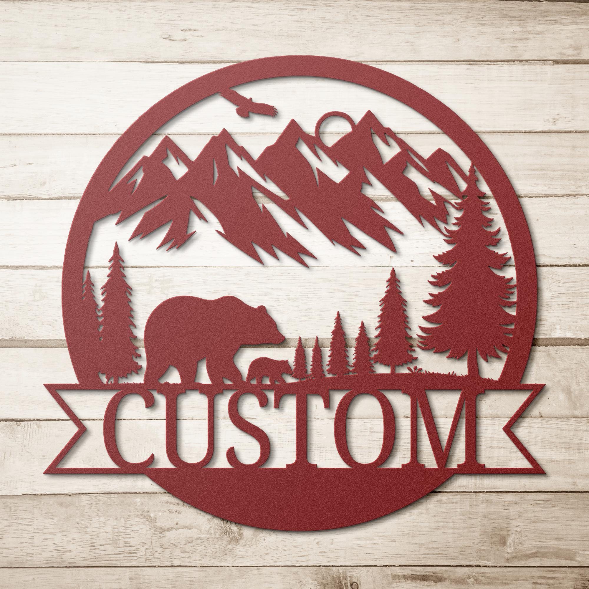 Custom Mountain Bear Sign - Personalized Family Name Metal Cabin Decor