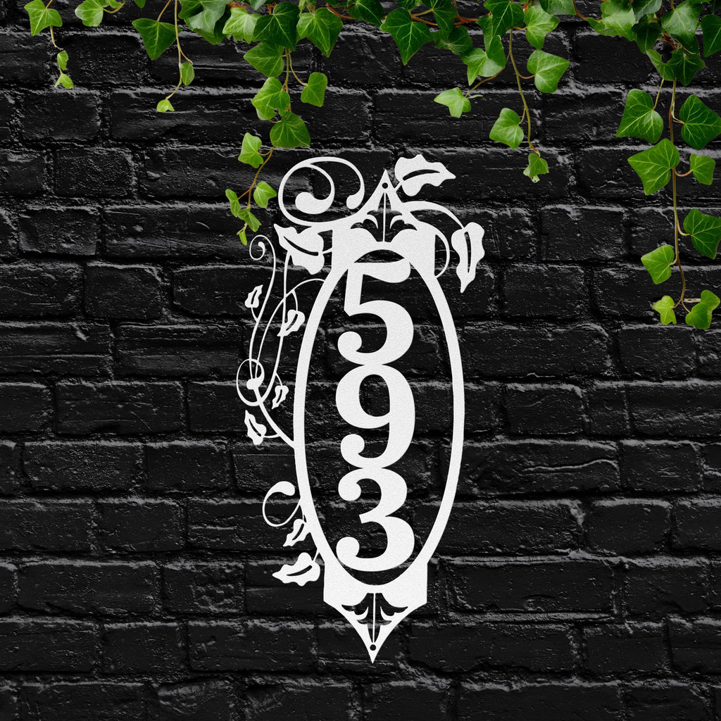 Metal House Number Sign - Custom Address Plaque | Vertical Metal Sign with Ivy Wall Decor