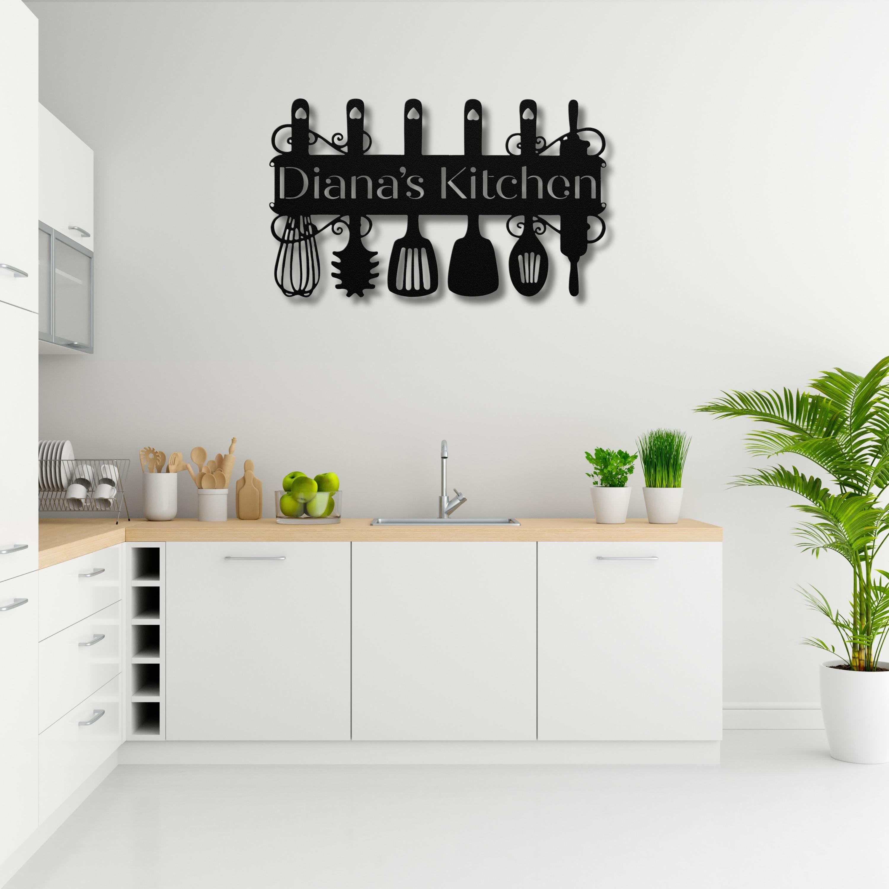 Personalized Kitchen Metal Sign, Utensil Die Cut Wall Art, Chef Gift