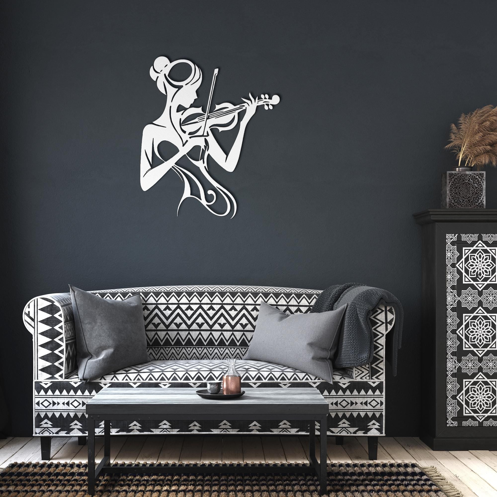 Feminine Violin Player Metal Wall Art, Music Lover Gift, Silhouette Musician Sign, Abstract Lady Die Cut Home Decor, Indoor/Outdoor