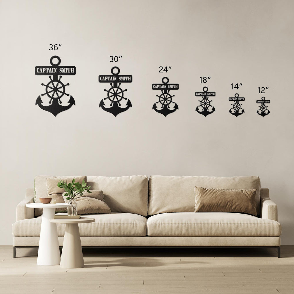 Personalized Captain's Wheel and Anchor Metal Sign, Custom Text, Nautical Gift, Sailor Gift