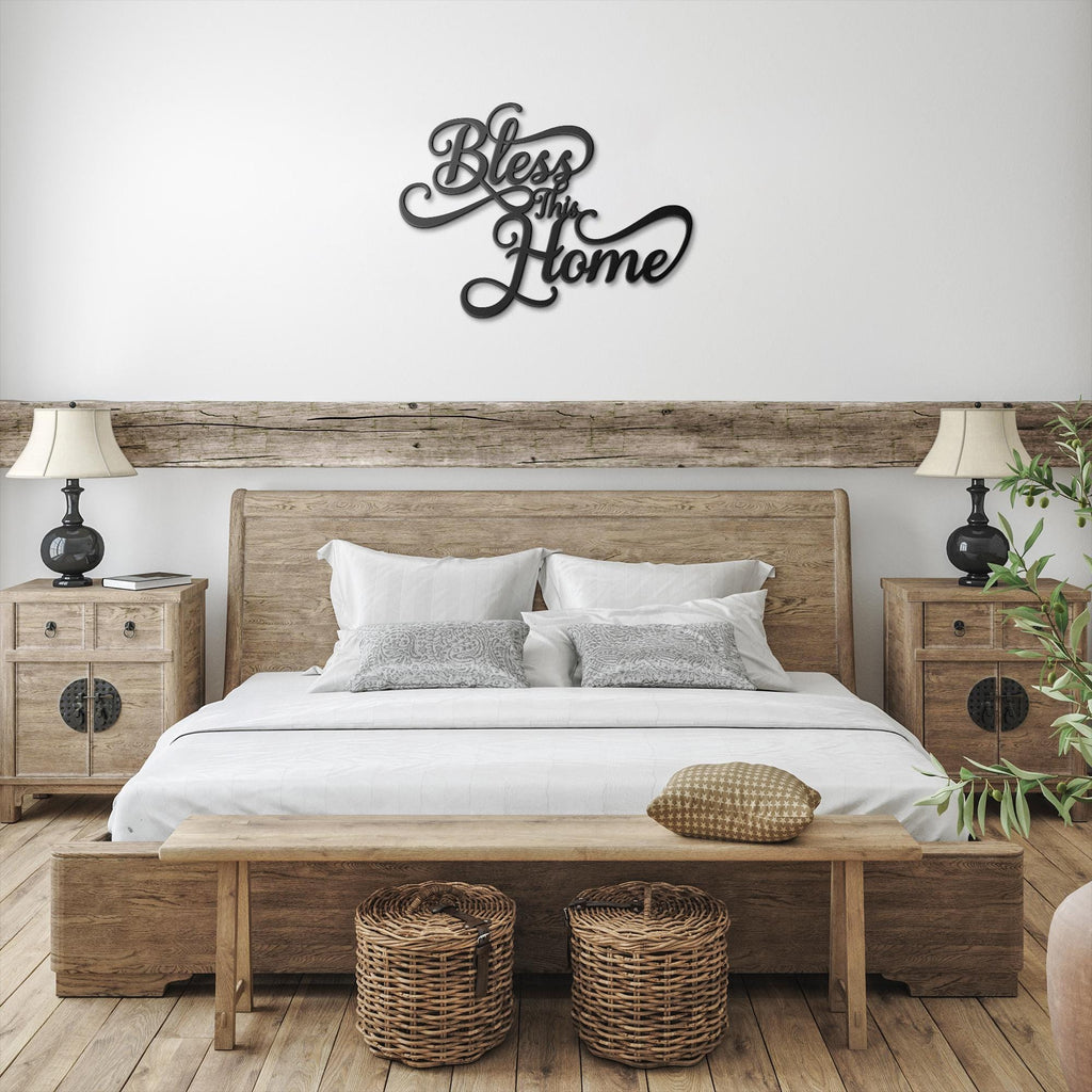 Bless This Home Sign, Metal Wall Art, Housewarming Gift, Script Home Decor Art