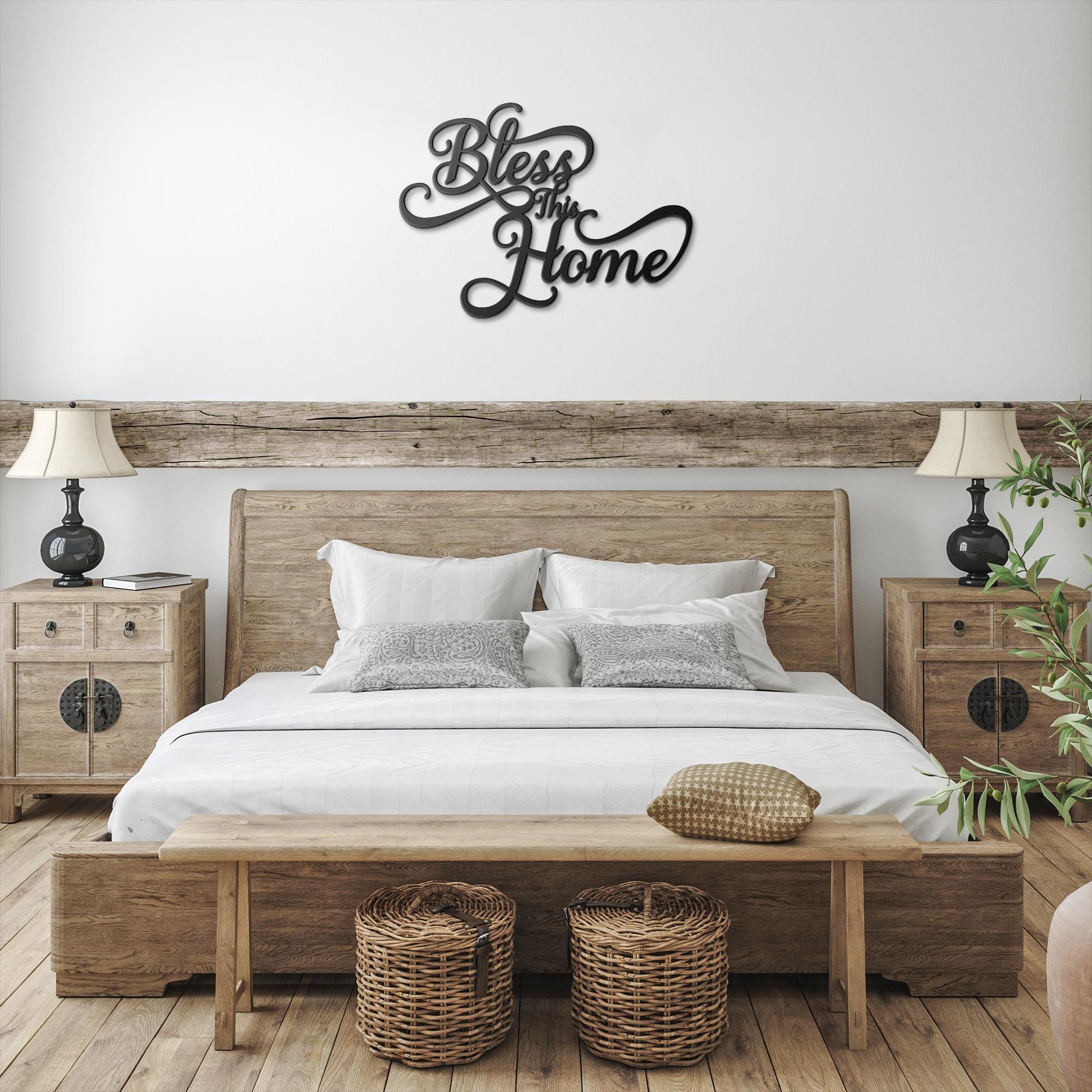 Bless This Home Sign, Metal Wall Art, Housewarming Gift, Script Home Decor Art