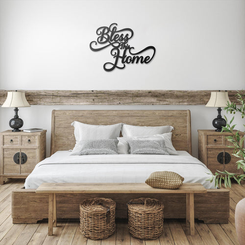 Bless This Home Sign, Metal Wall Art, Housewarming Gift, Script Home Decor Art