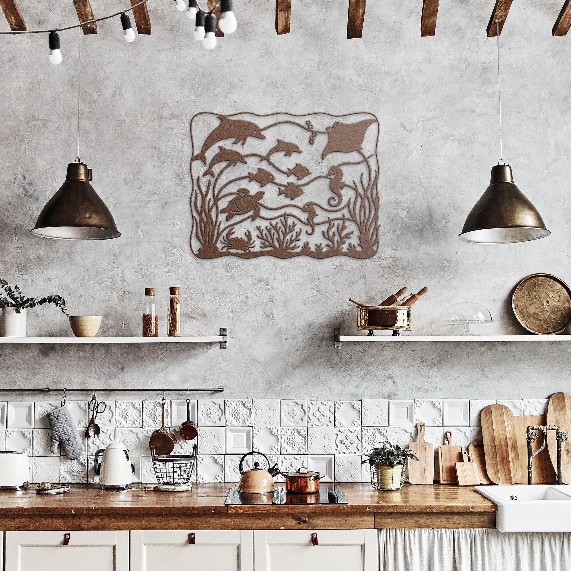 Marine Life Metal Wall Art, Dolphin Seahorse Stingray Sign, Coastal Sea Turtle Decor