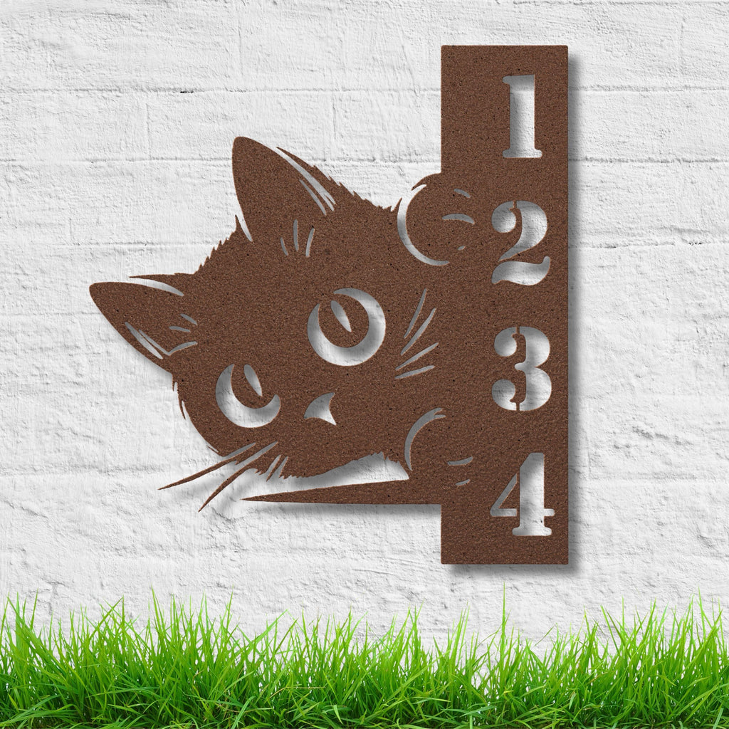 Personalized Cat Address Sign, Peeking Kitty Metal Wall Art