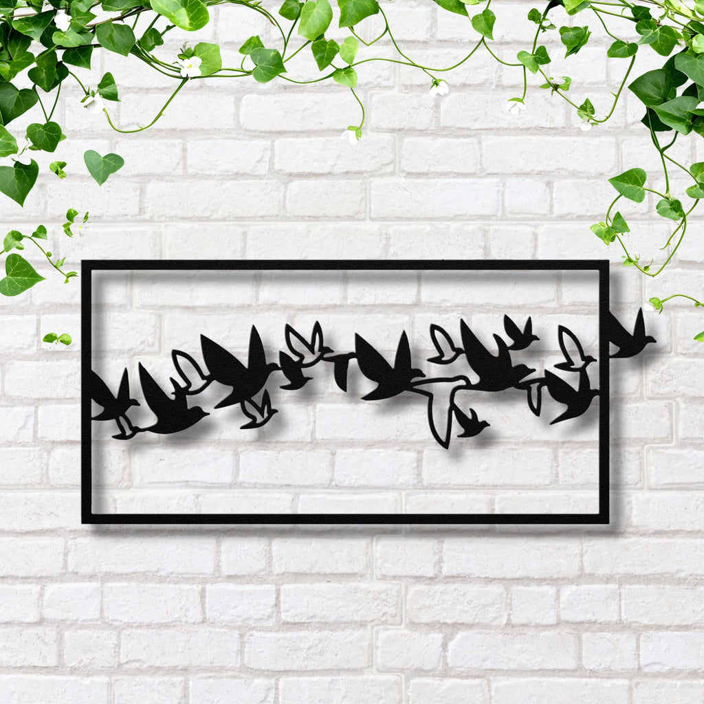 Flying Birds Metal Wall Art, Migrating Flock Sign, Modern Nature Decor, Wide Horizon Art