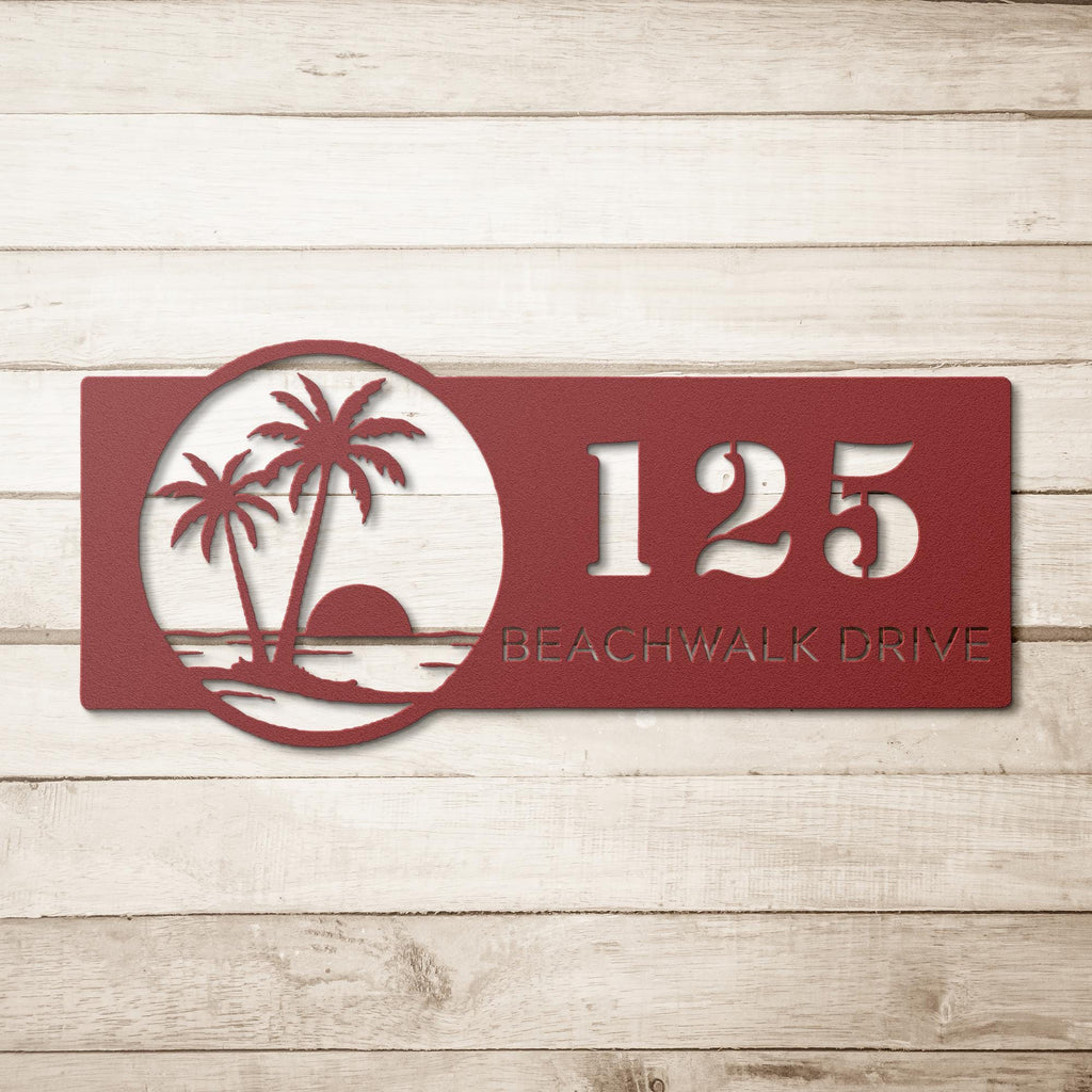Personalized Palm Tree Address Metal Sign | Custom Number and Street Tropical Home Decor | Die-Cut Beach Gift