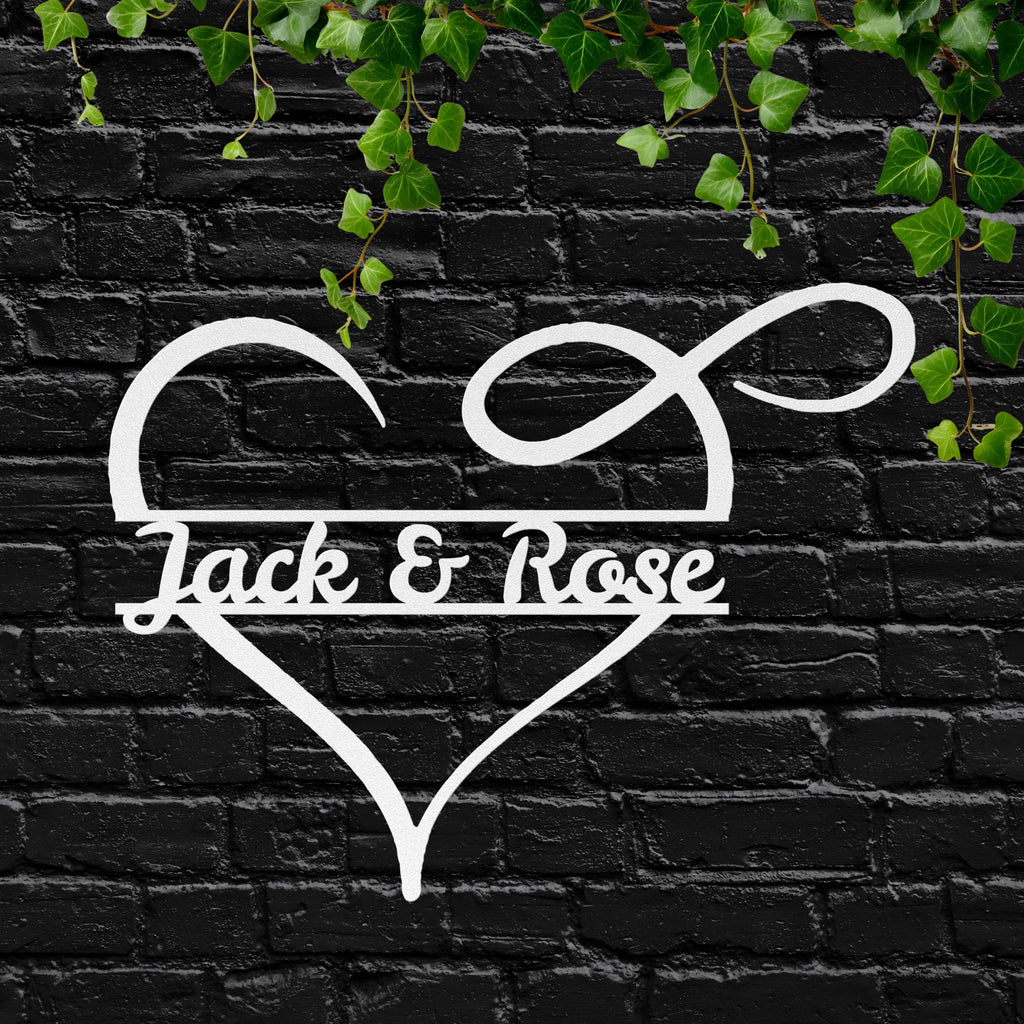 Personalized Infinity Heart Metal Sign: Custom Couple Name Wall Art, Wedding Anniversary Gift, Forever Love Die Cut Decor