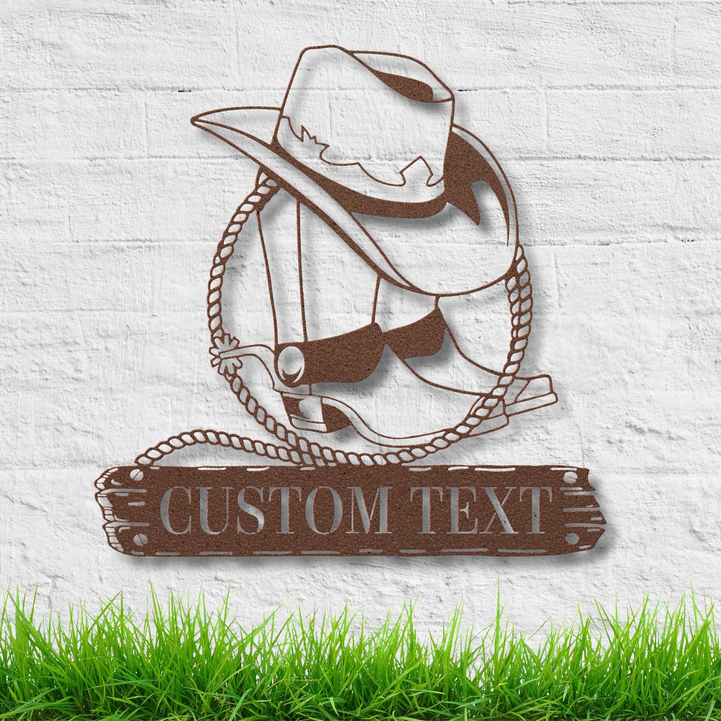Personalized Cowboy Sign, Western Home Decor, Custom Ranch Sign, Boots & Hat Metal Art, Die Cut Wall Decor, Rustic Farmhouse Gift