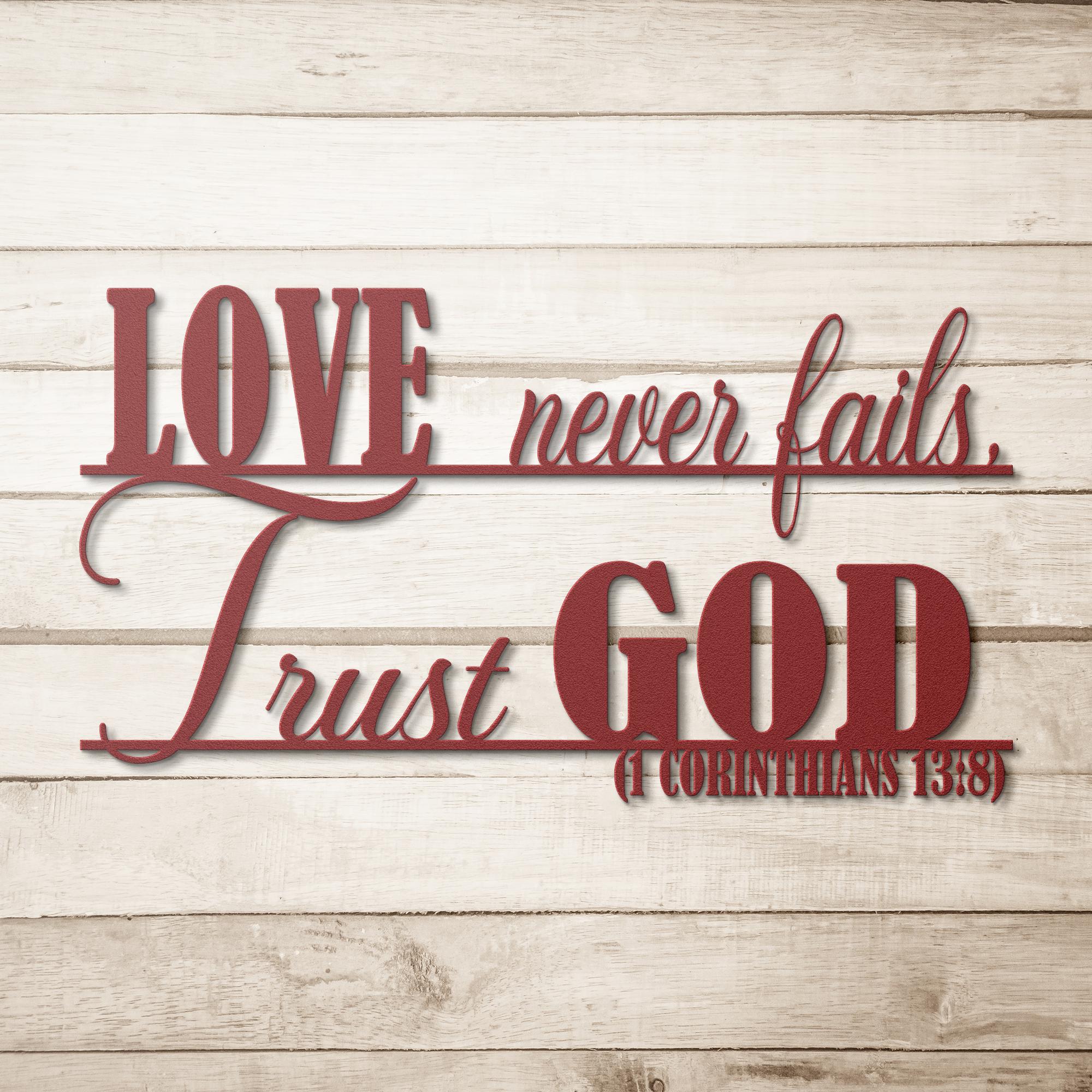 Love Never Fails Metal Wall Art, Christian Home Decor