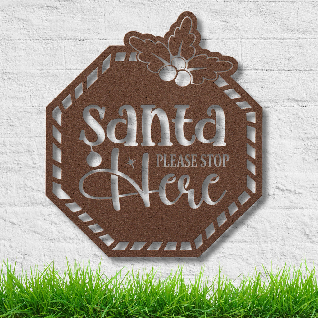 Santa Stop Sign - Custom Christmas Door Decor | Festive Metal Welcome Plaque