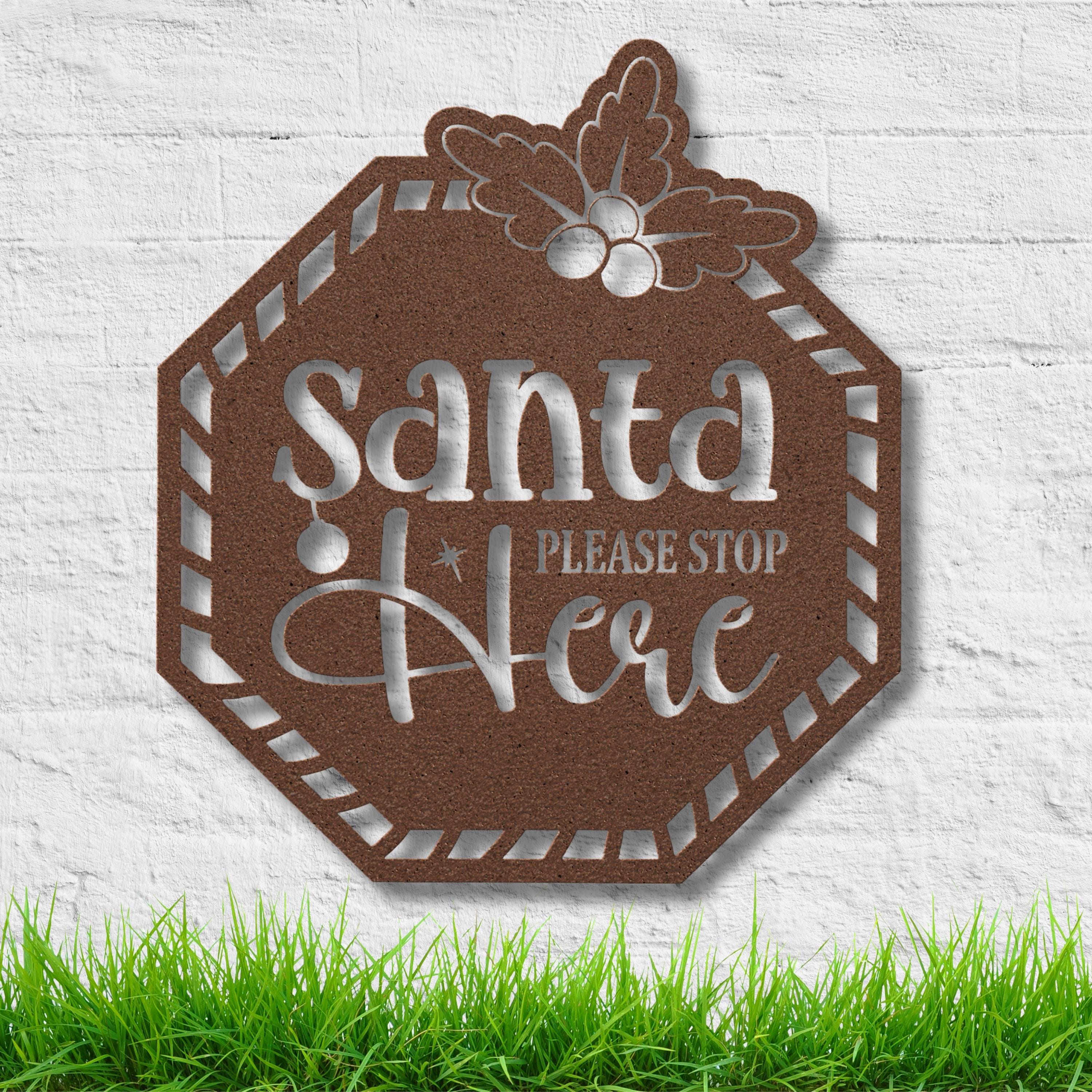 Santa Stop Sign - Custom Christmas Door Decor | Festive Metal Welcome Plaque