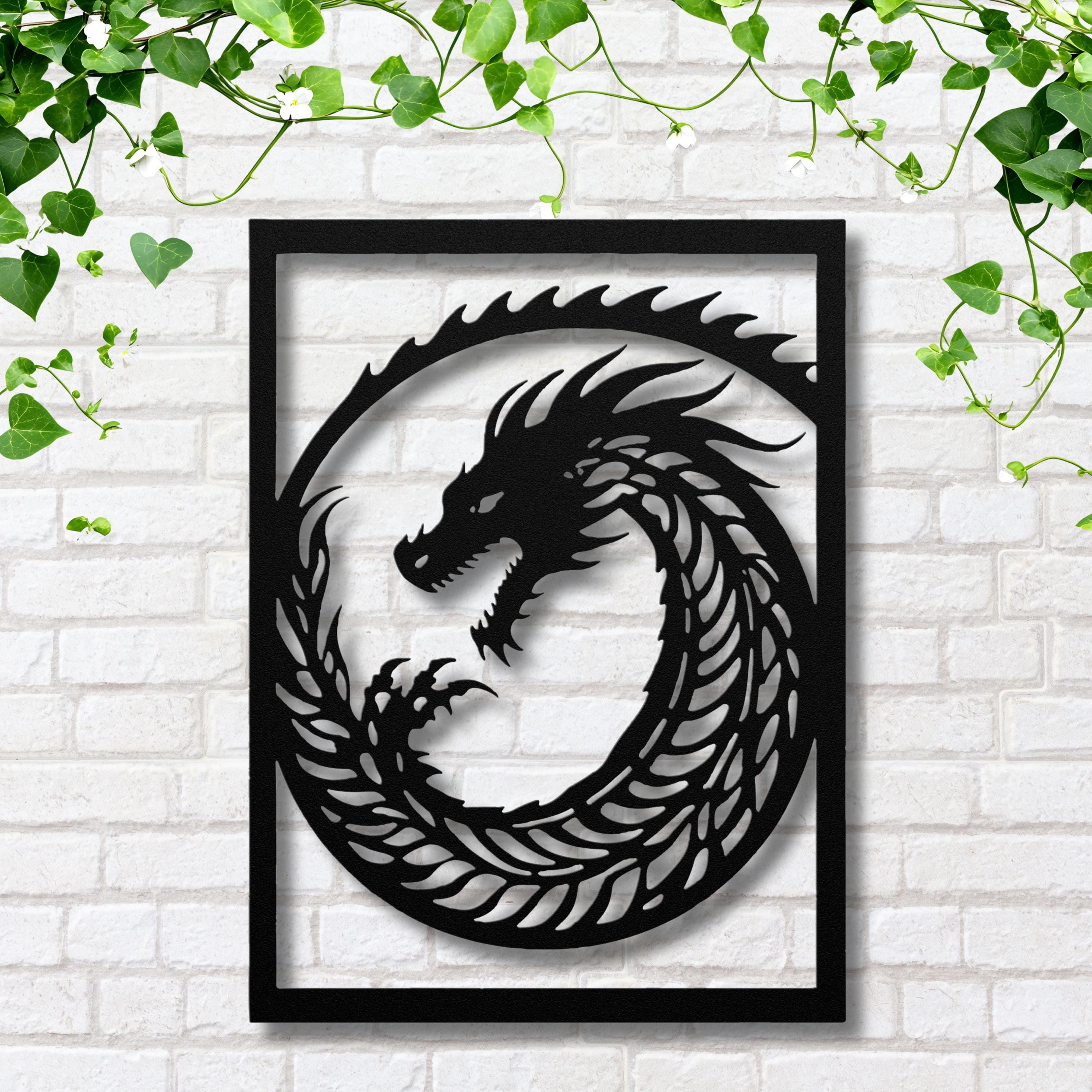 Tribal Dragon Metal Wall Art, Mythical Beast Die Cut Sign, Fantasy Decor