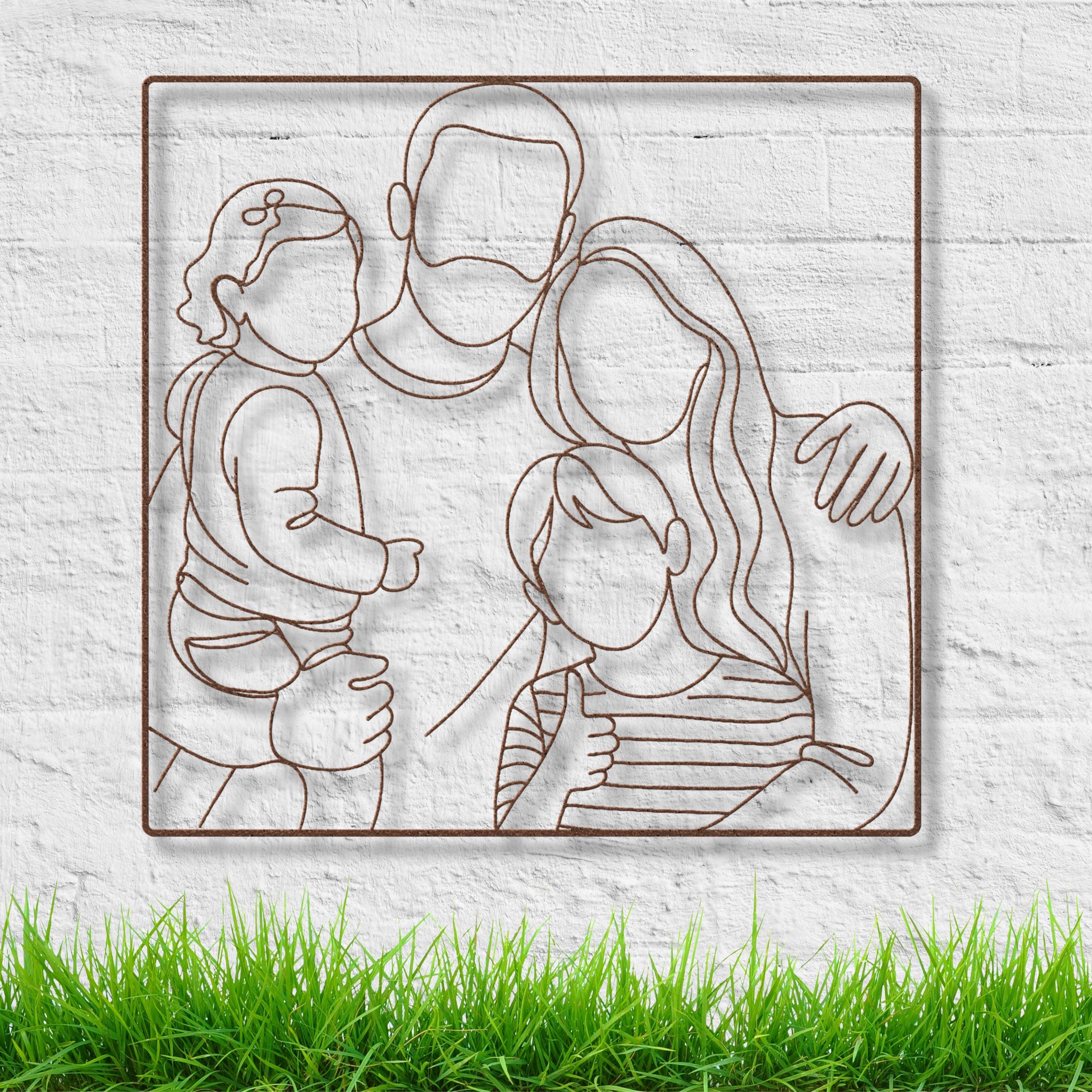 Custom Family Portrait Metal Line Art, Minimalist Outline Wall Decor