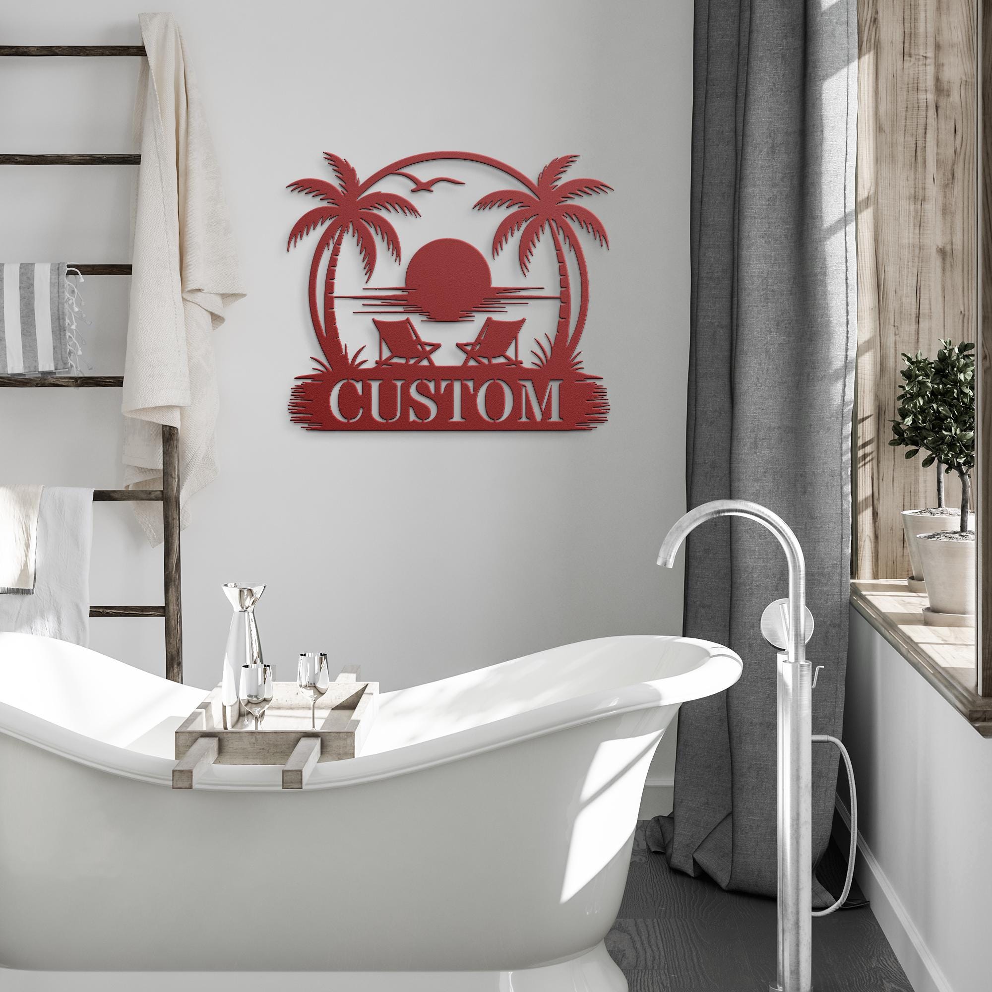Personalized Beach House Sign - Custom Metal Plaque | Tropical Sunset Decor